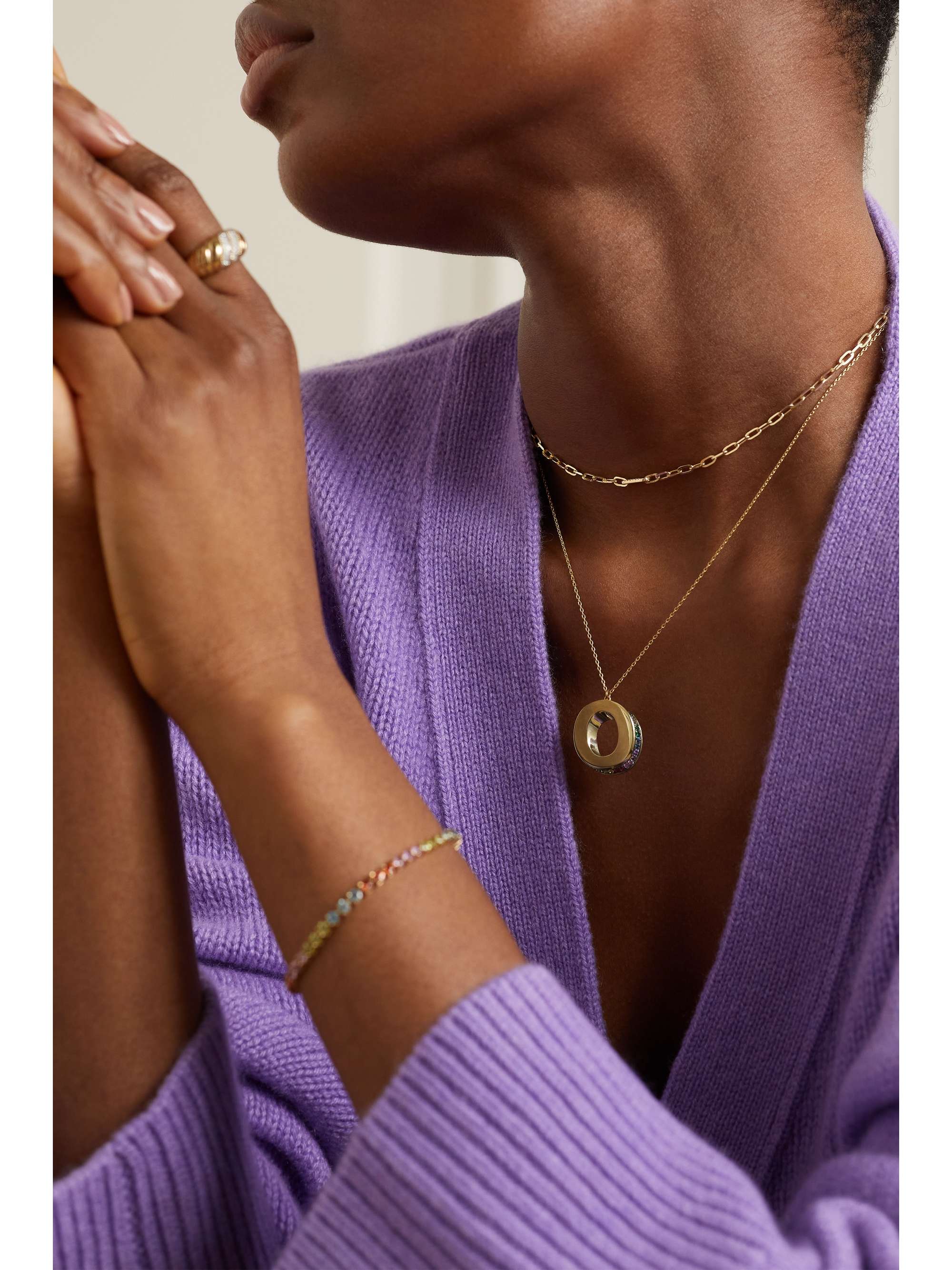 CHARMS COMPANY Initials 14K 黄金蓝宝石项链