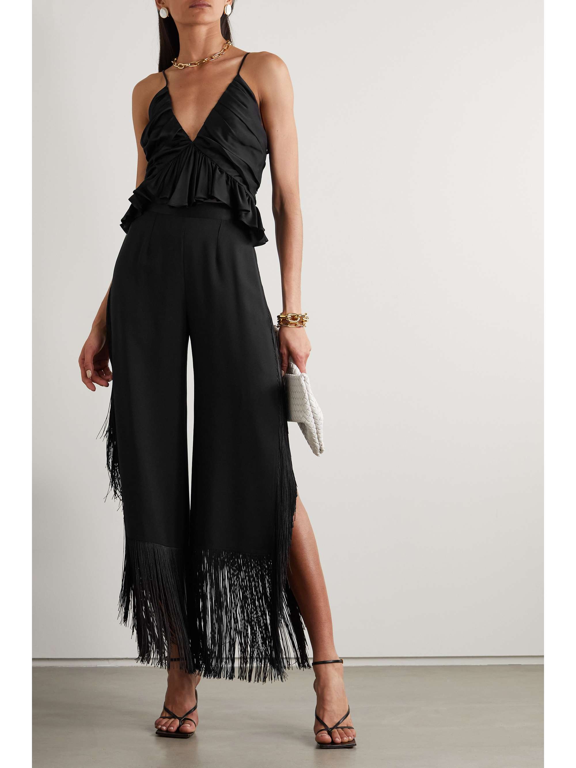 Black Mrs. Ross fringed crepe-cady wide 