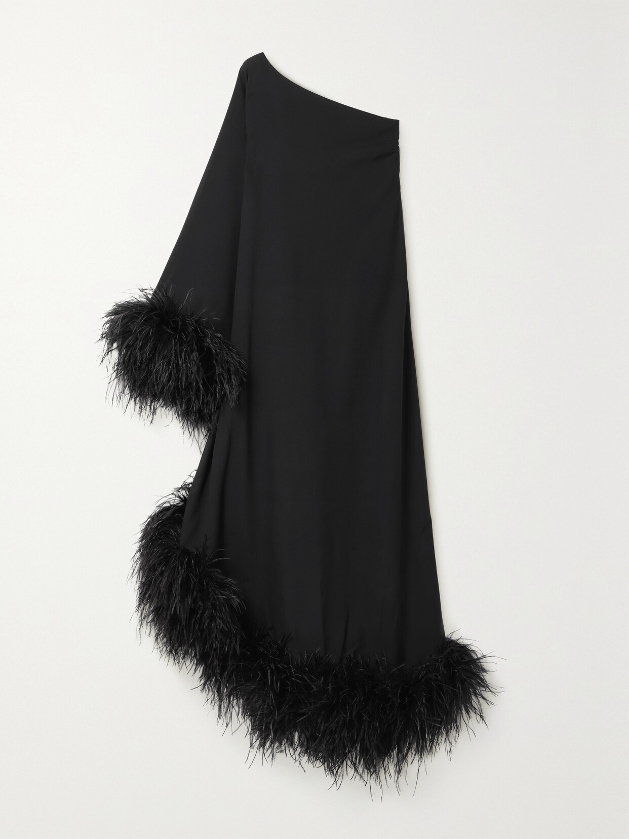 Shop Taller Marmo Ubud One-shoulder Feather-trimmed Crepe Maxi Dress In Black