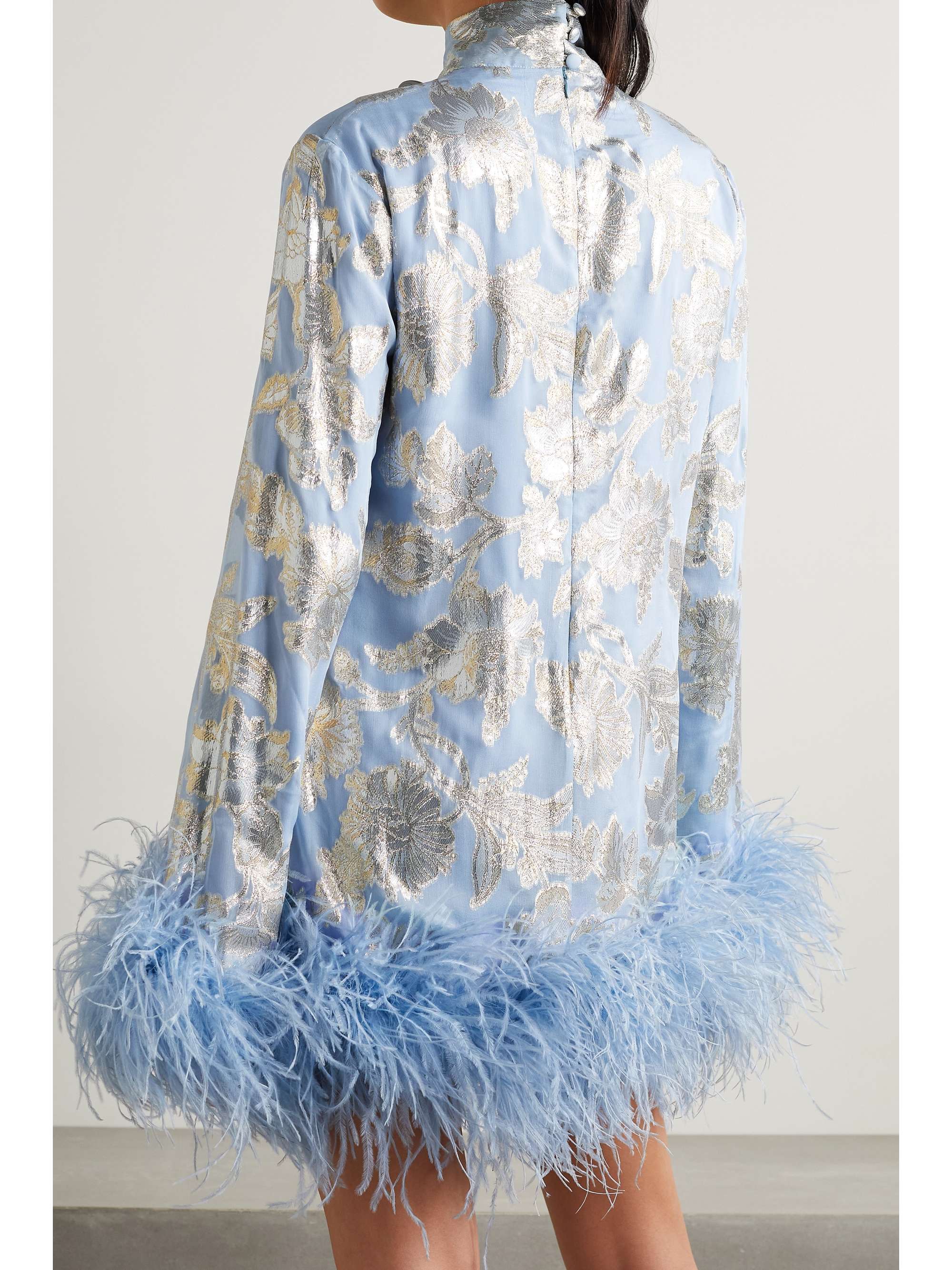 TALLER MARMO Gina feather-trimmed metallic fil coupé silk-blend chiffon mini dress