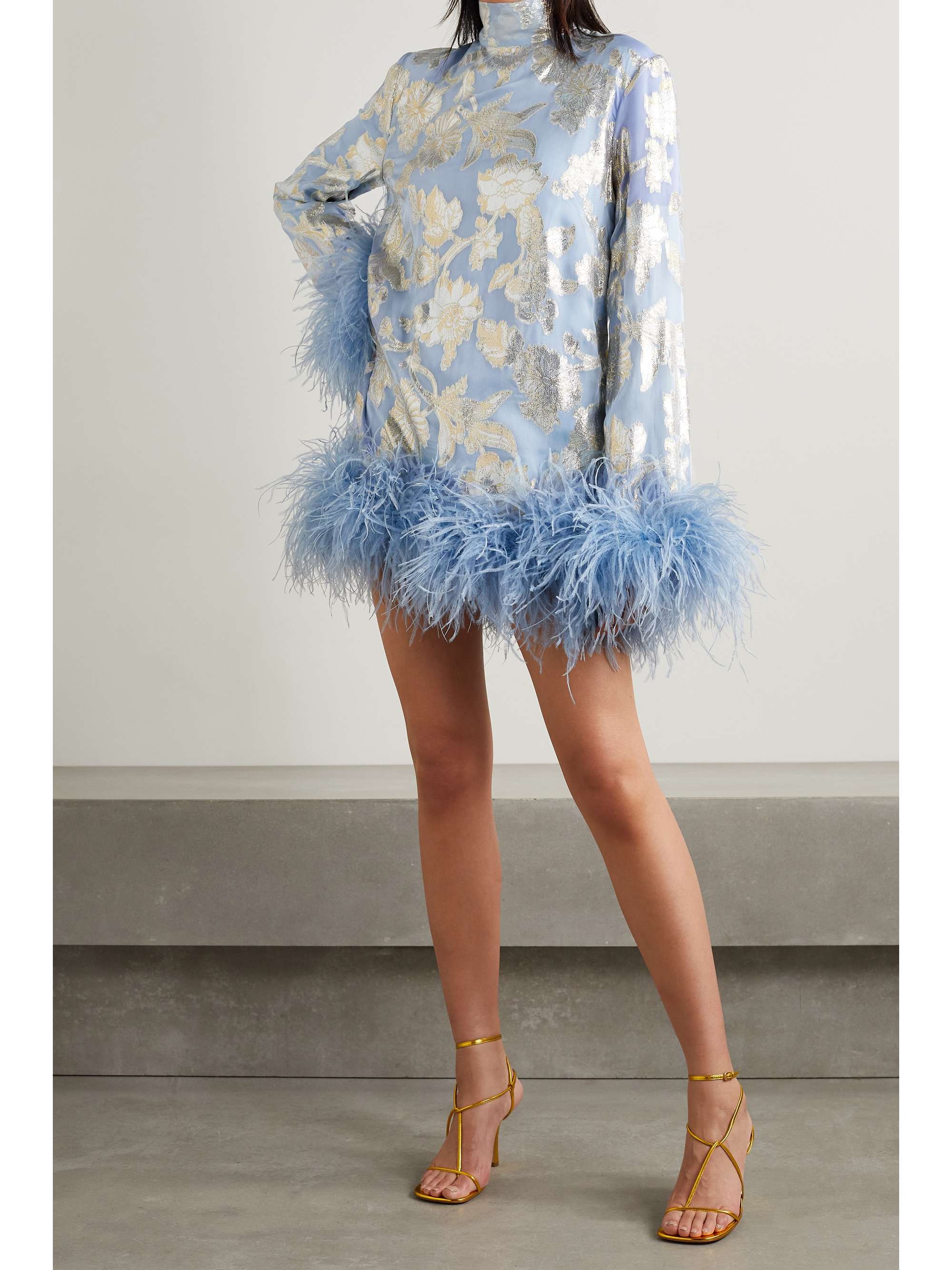 TALLER MARMO Gina feather-trimmed metallic fil coupé silk-blend chiffon mini dress
