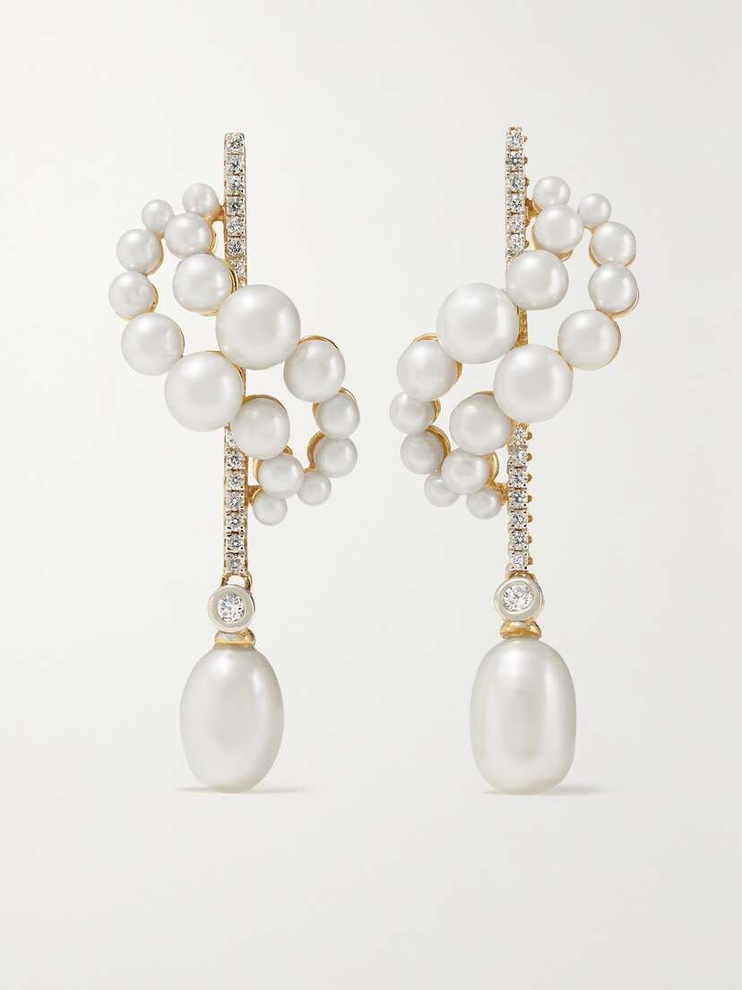 Mateo 14-karat Gold, Pearl And Diamond Earrings