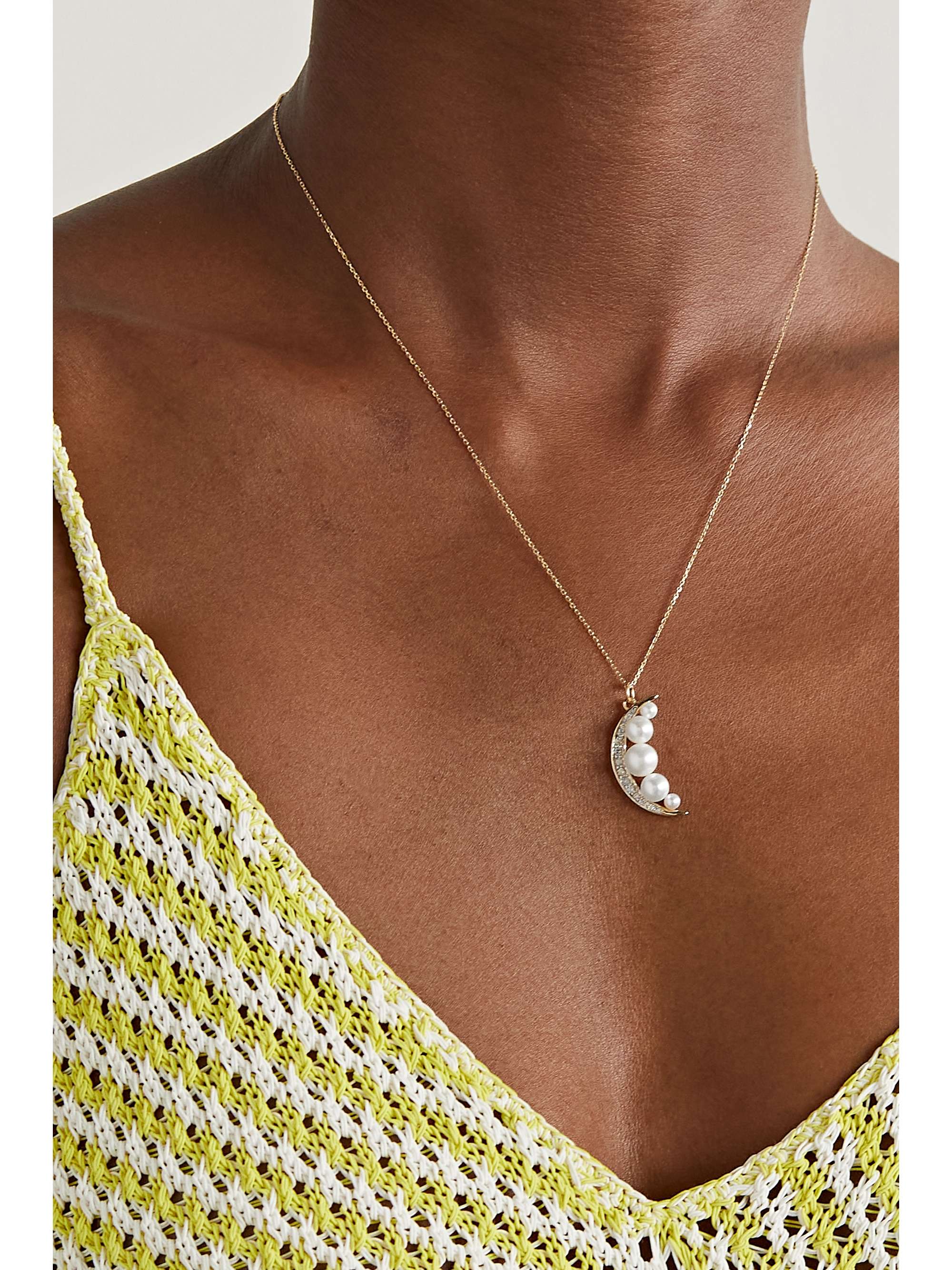MATEO 14-karat gold, pearl and diamond necklace