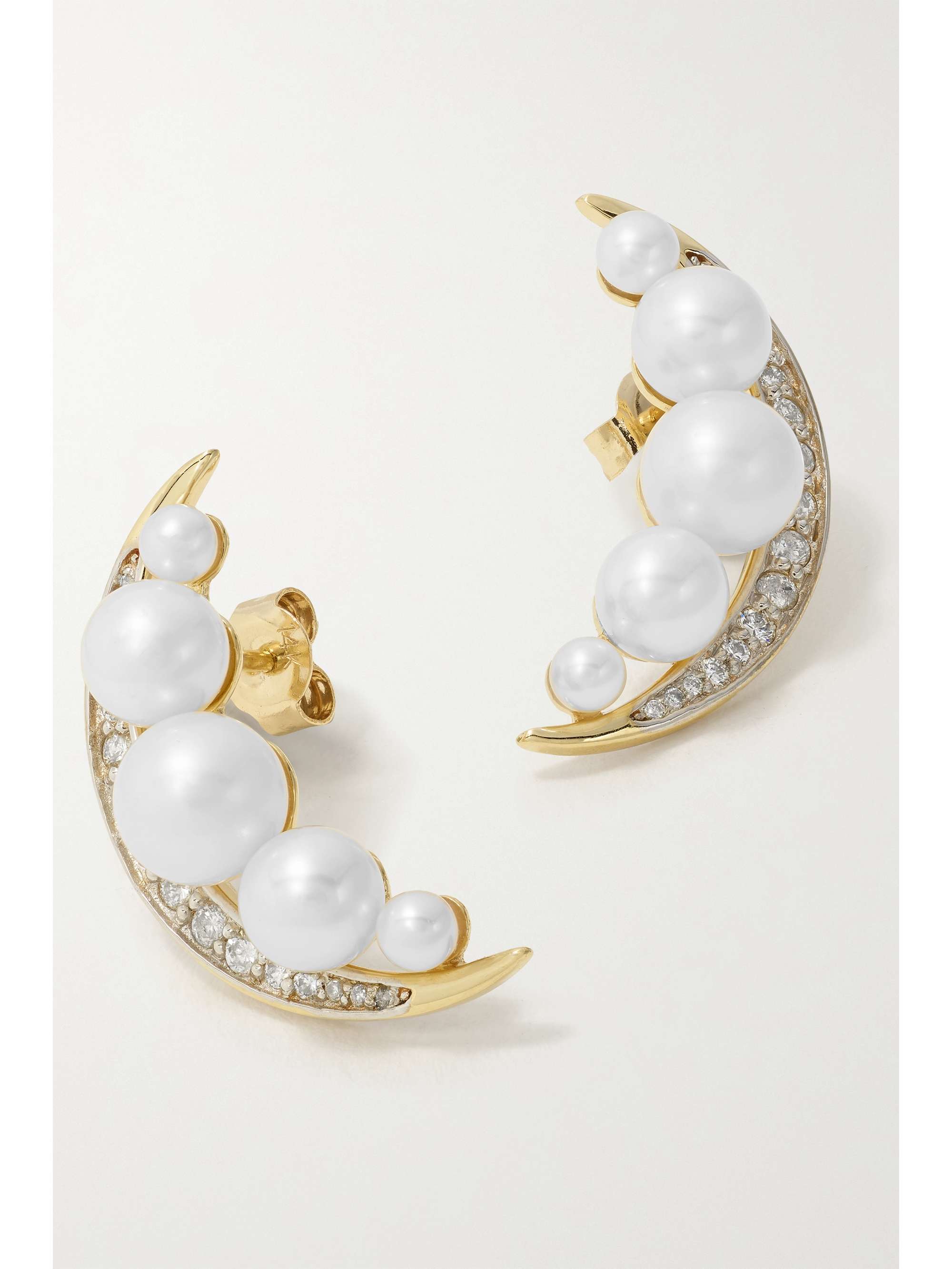 MATEO 14-karat gold, pearl and diamond earrings