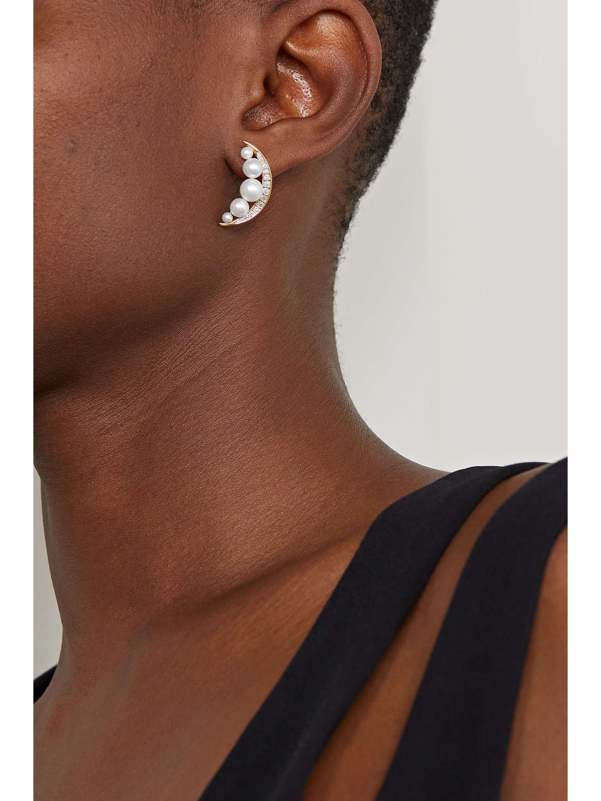 MATEO 14-karat gold, pearl and diamond earrings