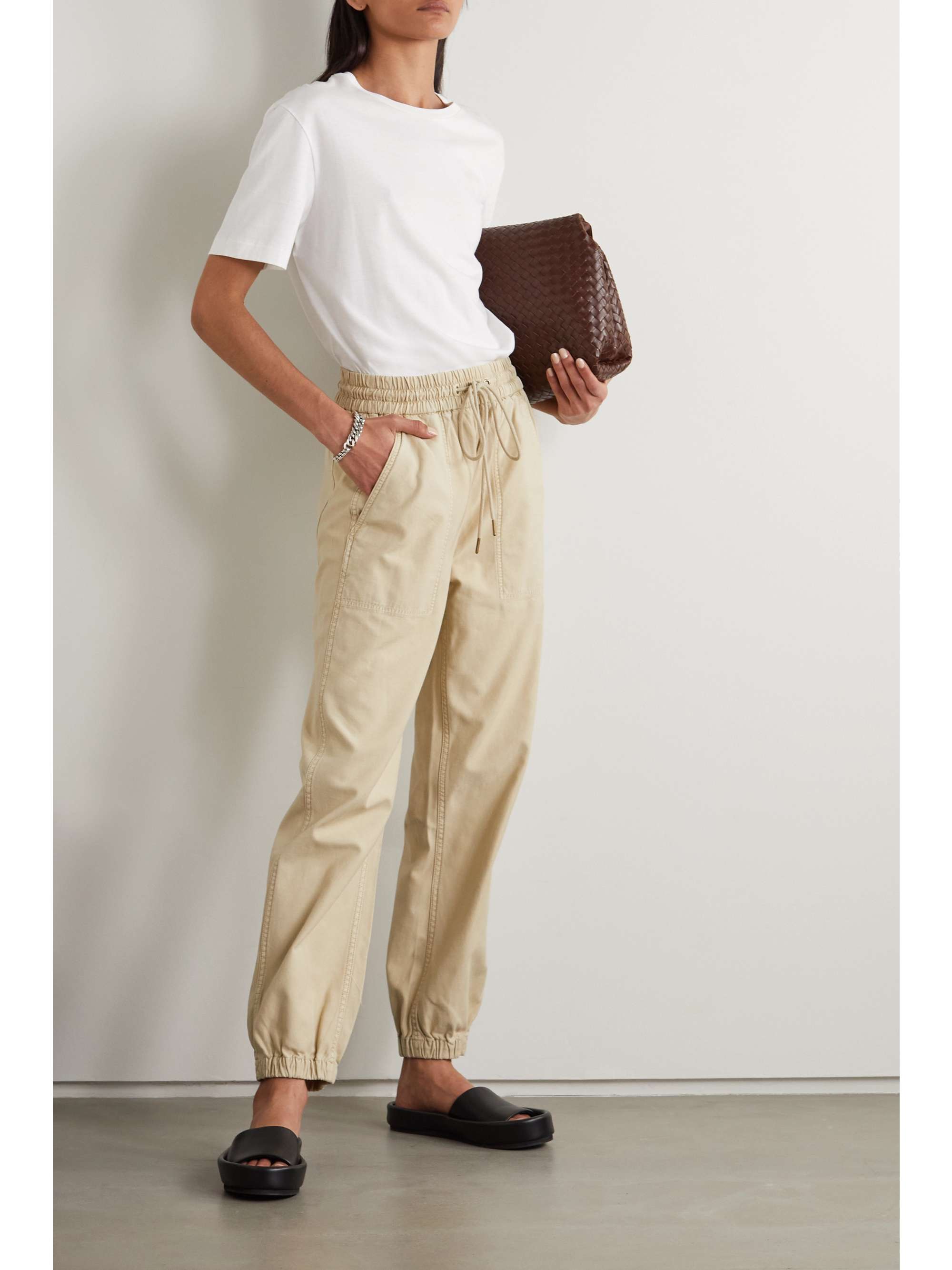 Beige Ameline cotton tapered pants 