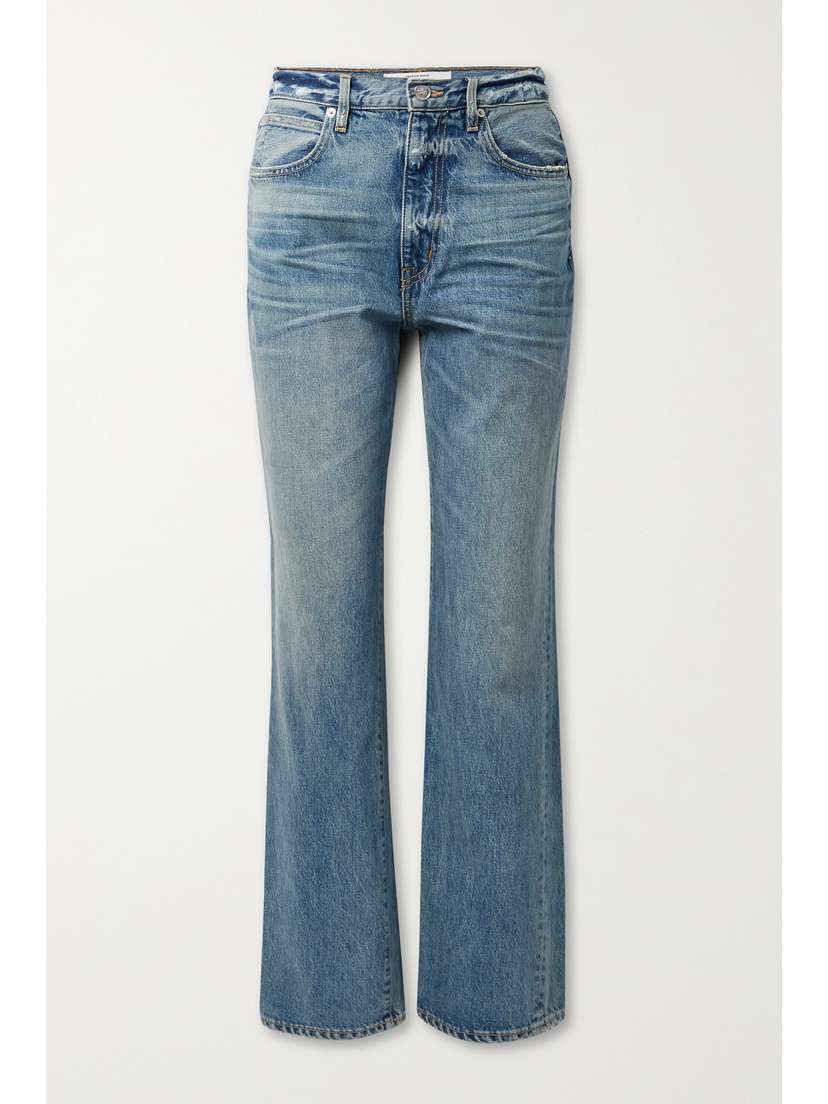 SLVRLAKE + Net Sustain London Distressed High-rise Straight-leg Jeans