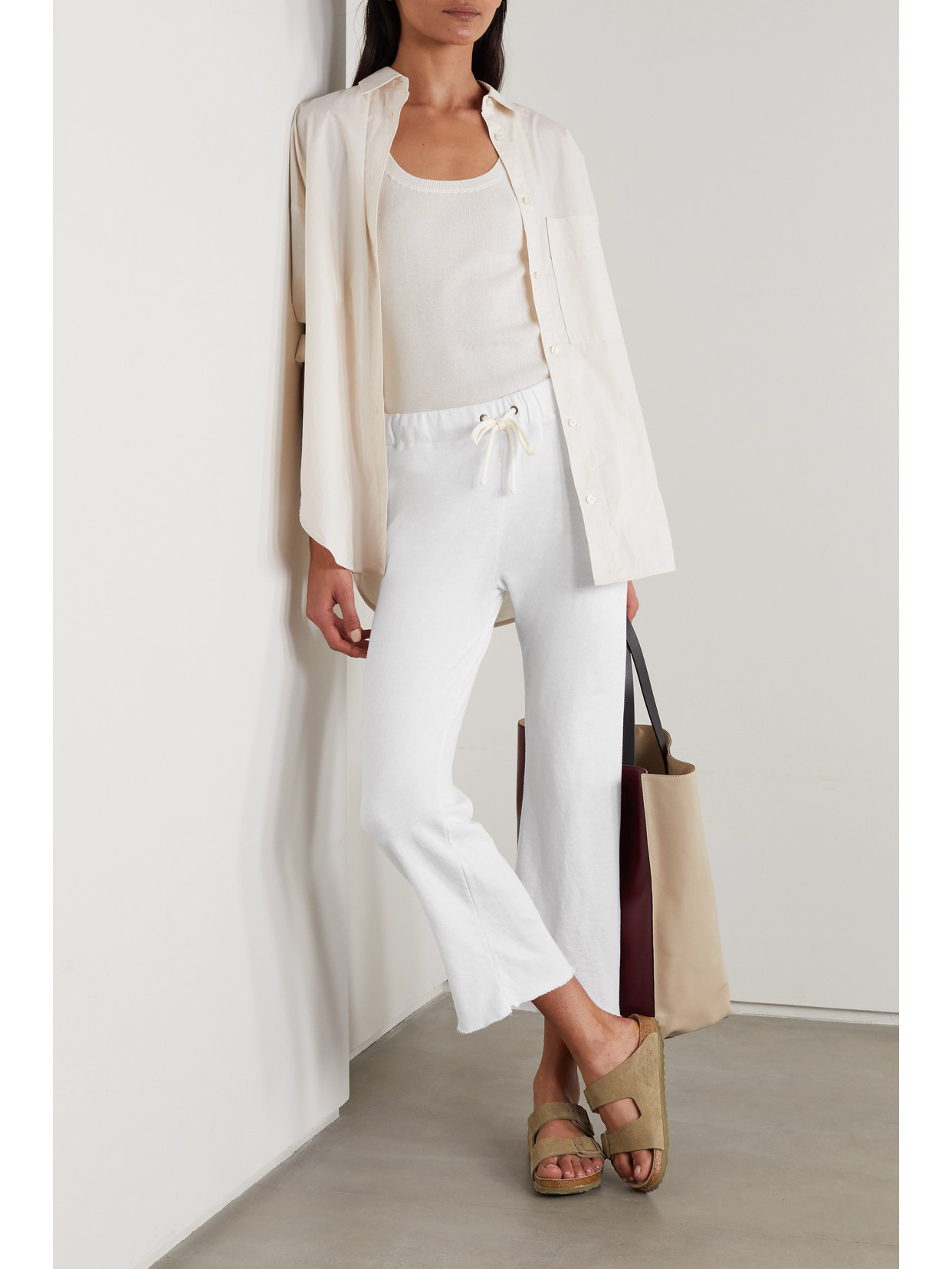 Shop James Perse Cropped Supima Cotton-terry Track Pants In White