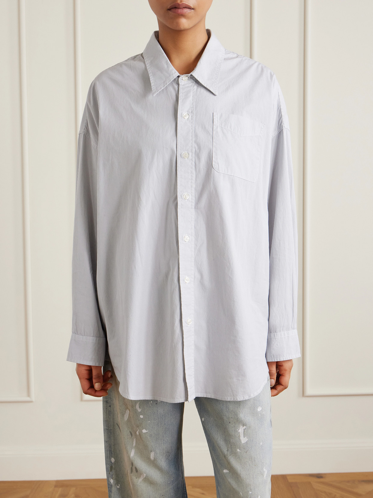 R13 Oversized Striped Washed-cotton Oxford Shirt In Blue