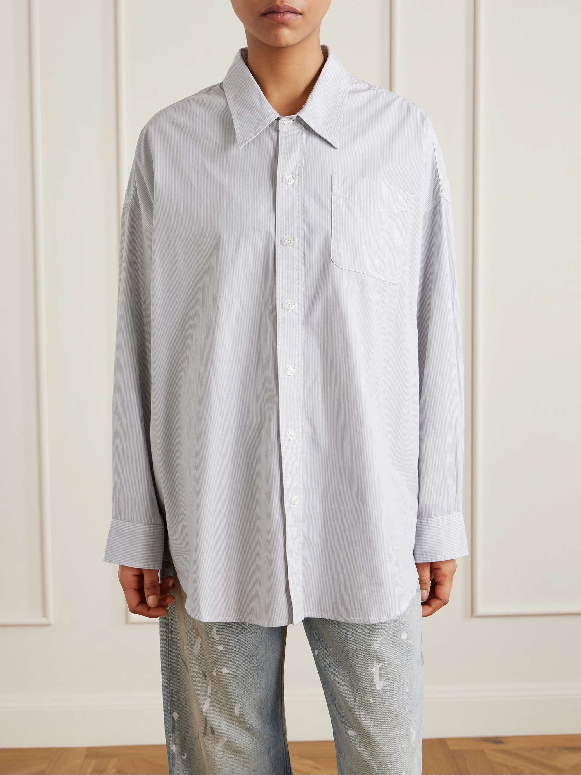 R13 قميص واسع القياس من قطن أكسفورد مخطط