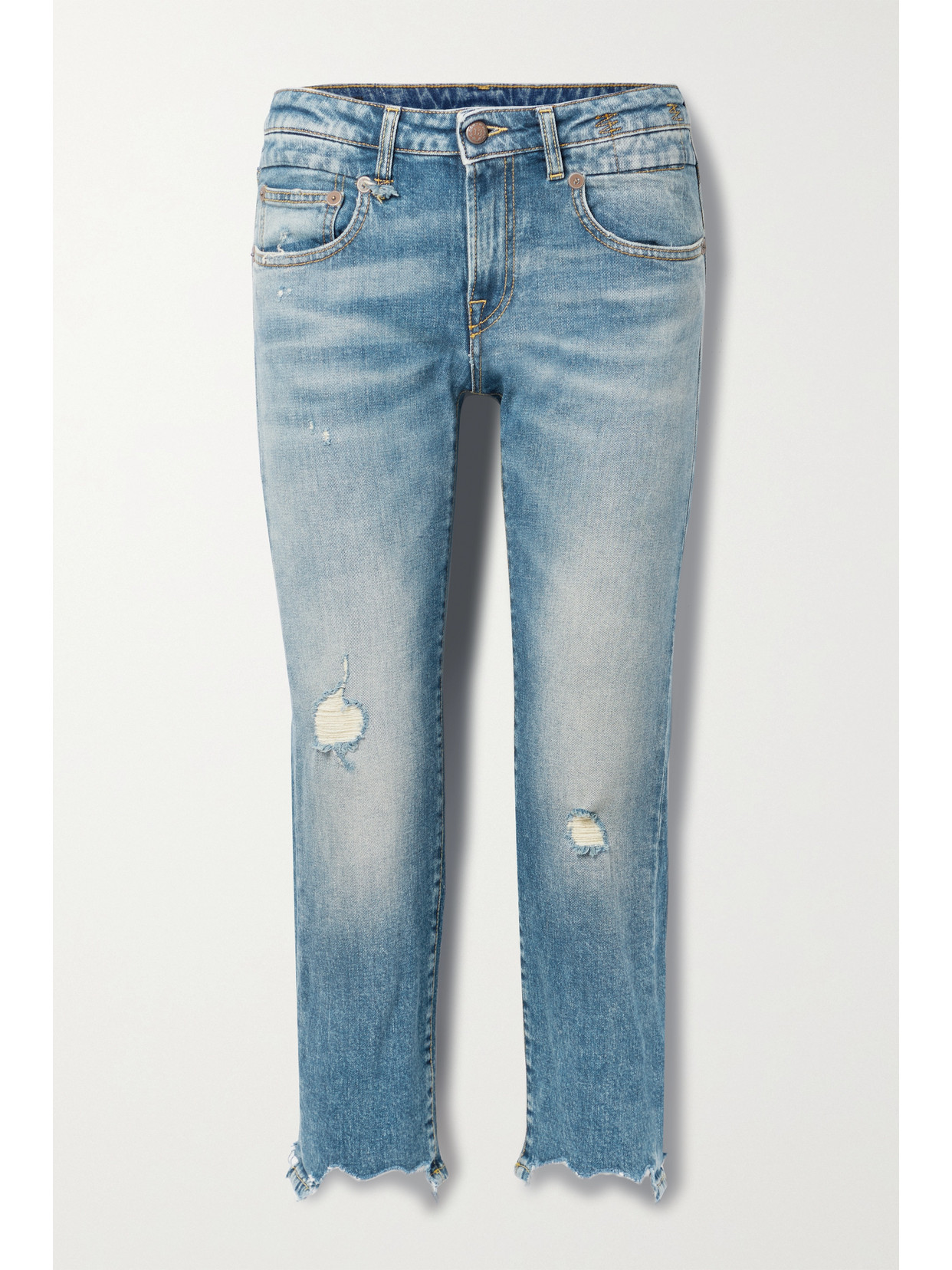 R13 BOY STRAIGHT FRAYED MID-RISE JEANS