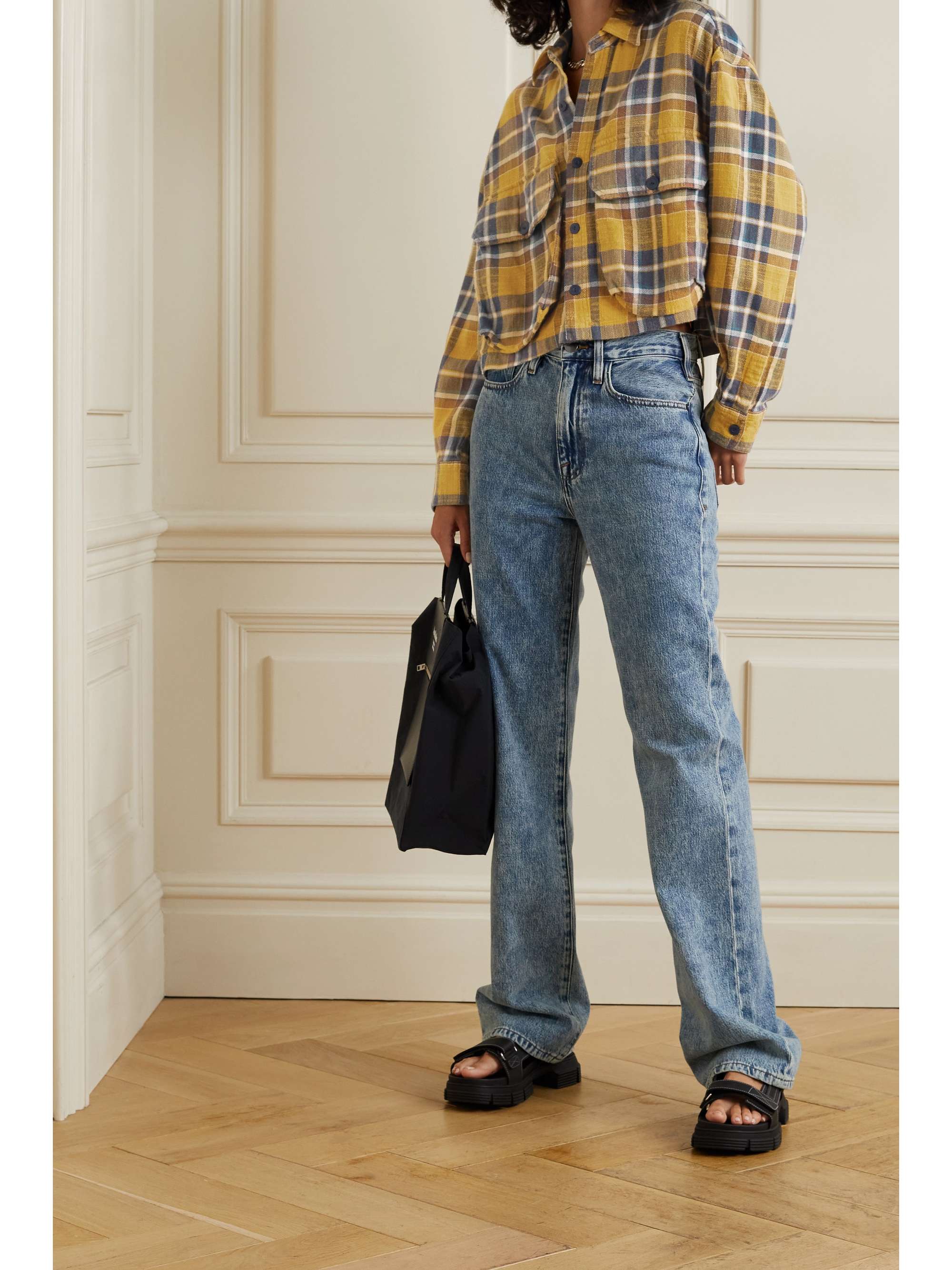 Yellow Cropped plaid cotton-flannel 