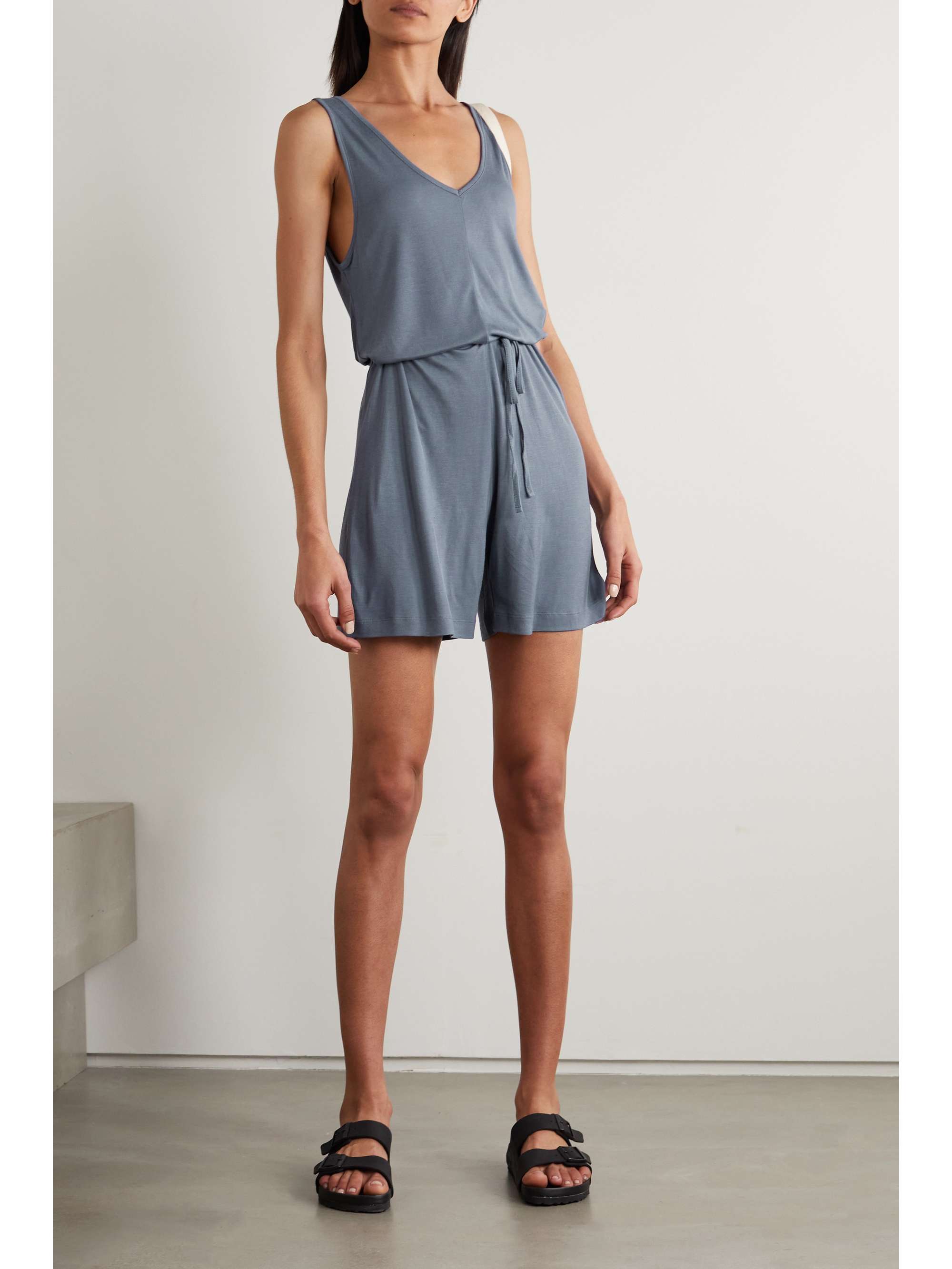 NINETY PERCENT + NET SUSTAIN belted ECOVERO-jersey playsuit