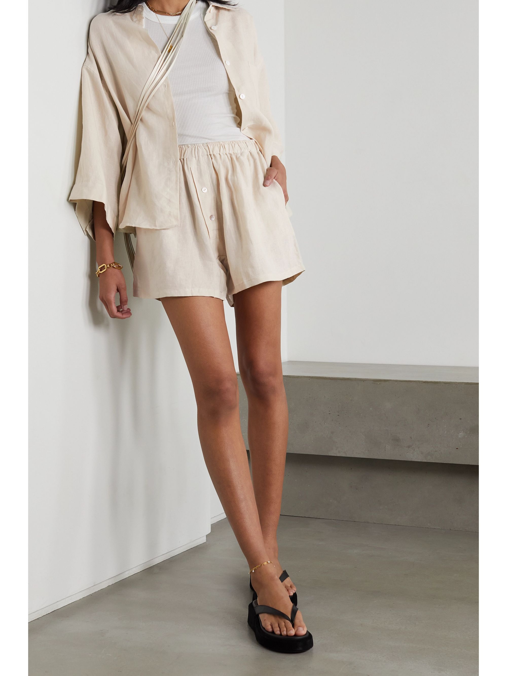 DEIJI STUDIOS + NET SUSTAIN The 03 washed-linen shirt and shorts set