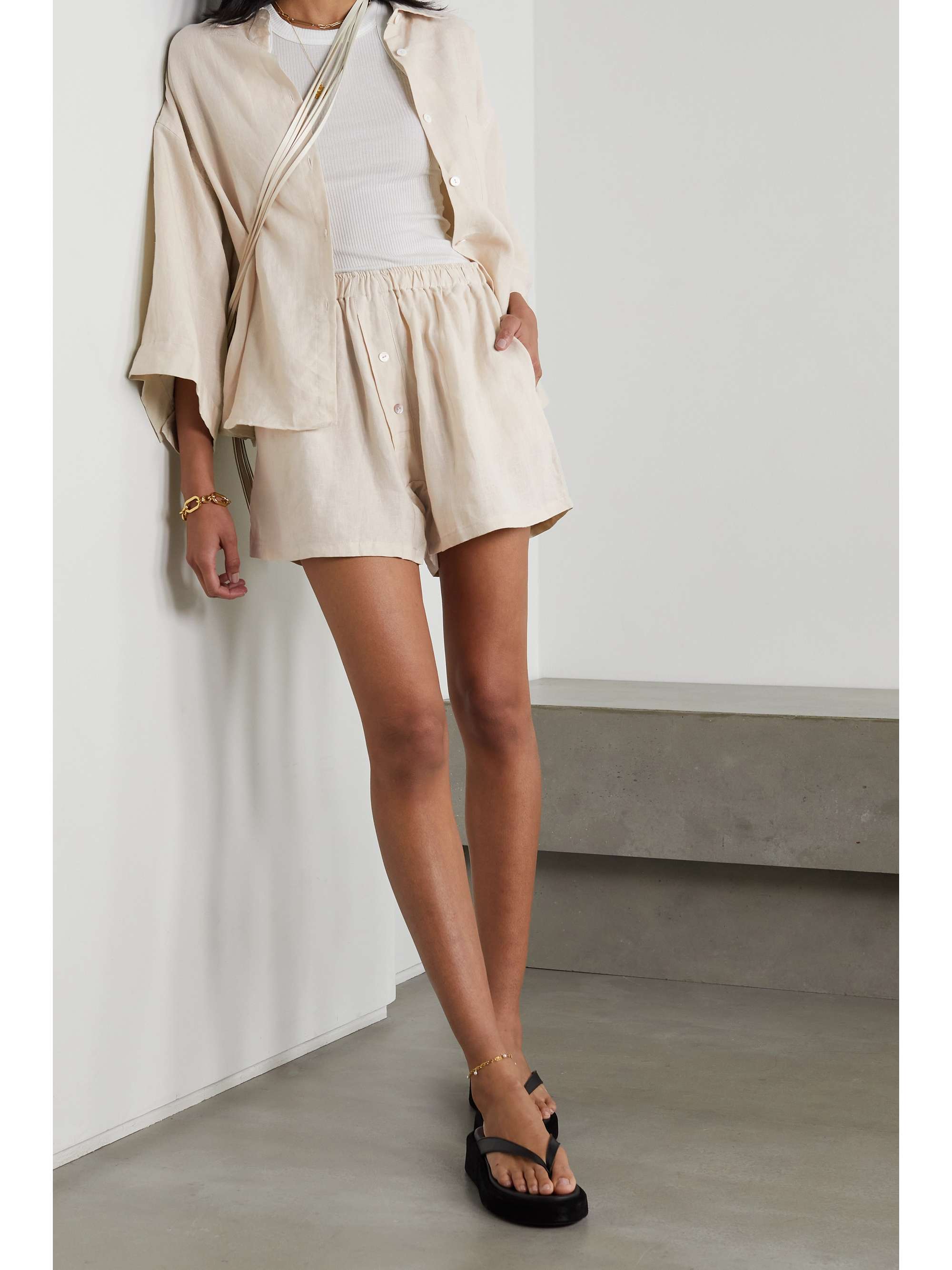 Cream + NET SUSTAIN The 03 washed-linen shirt and shorts set | DEIJI  STUDIOS | NET-A-PORTER