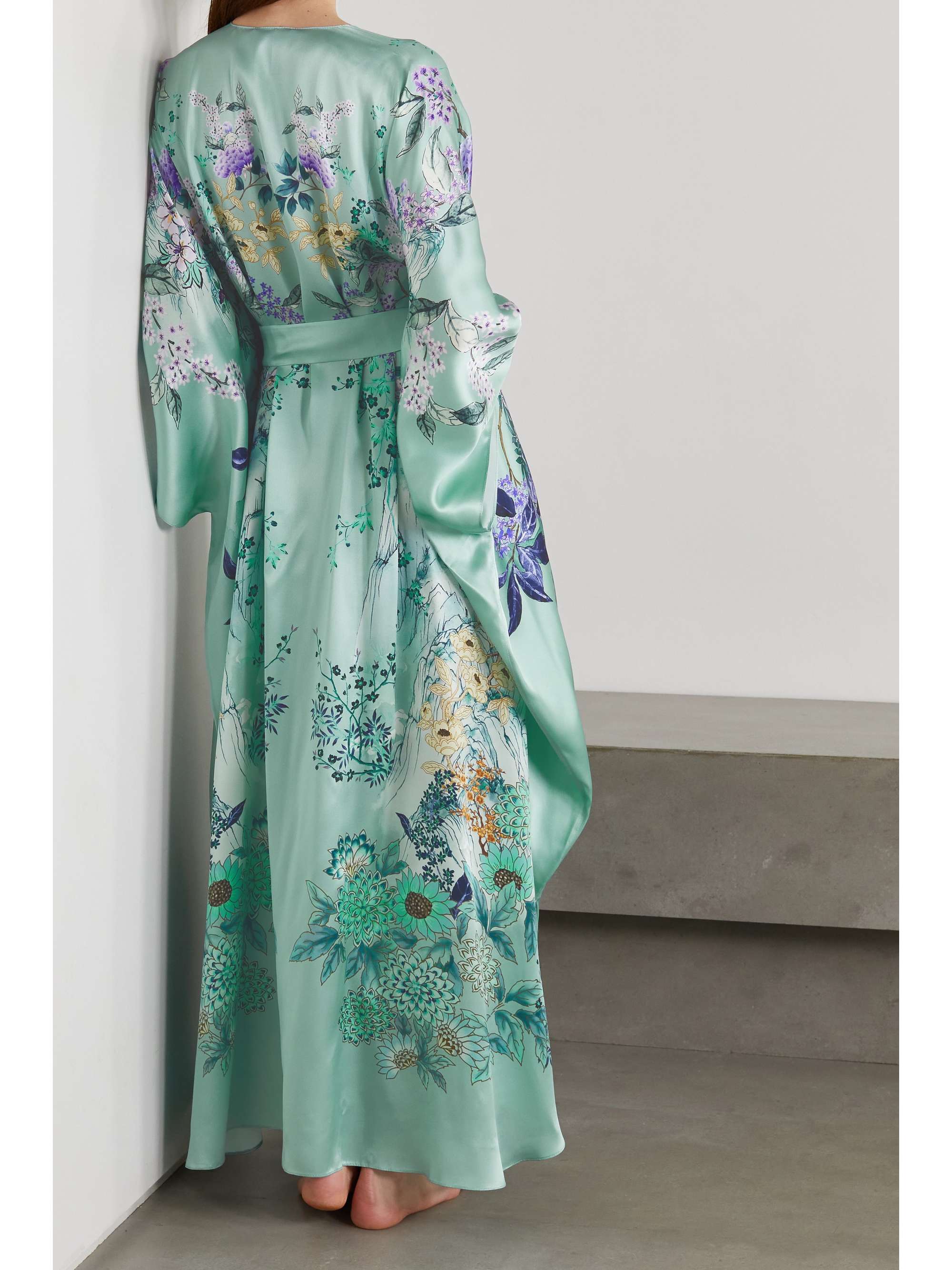 MENG Belted floral-print silk-satin robe