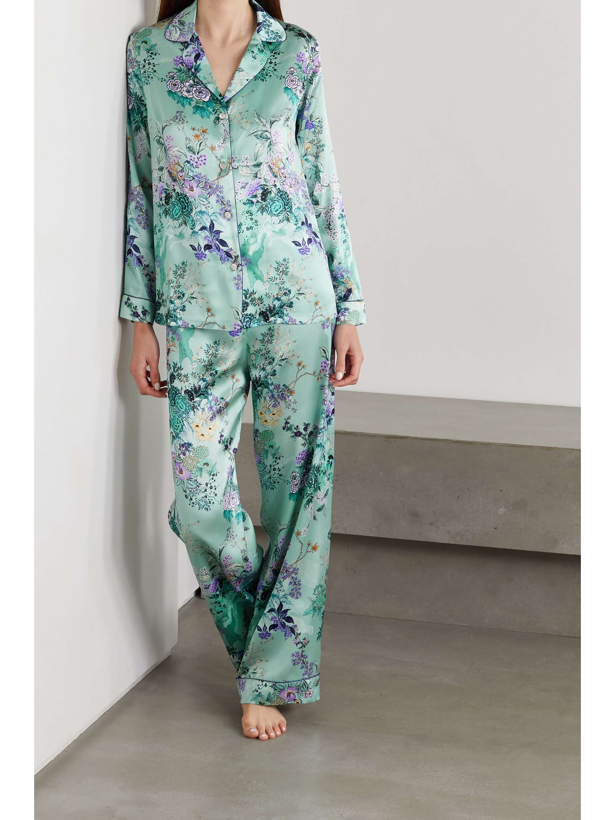 MENG Floral-print silk-satin pajama set