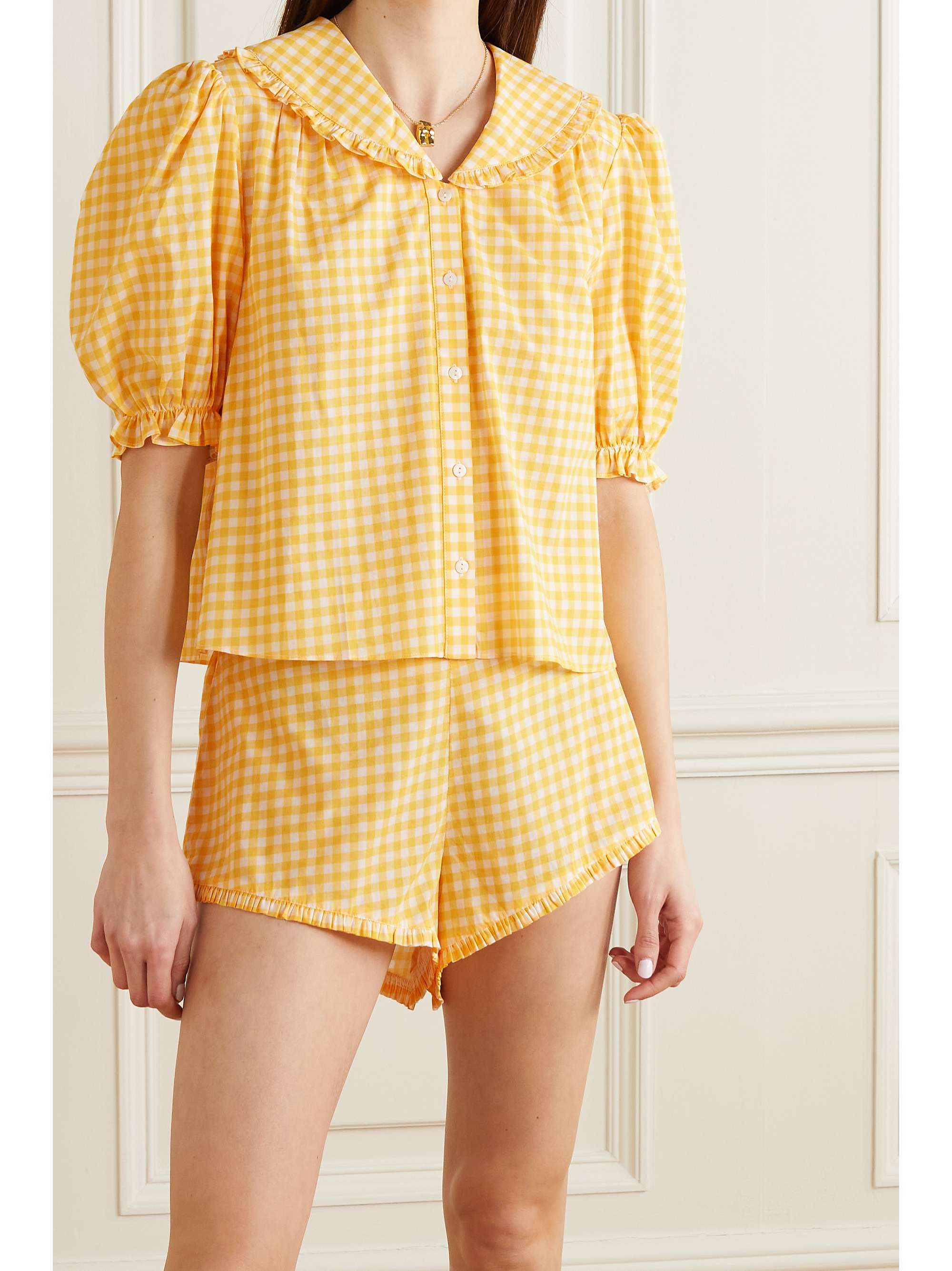 Yellow Alva ruffled gingham cotton 