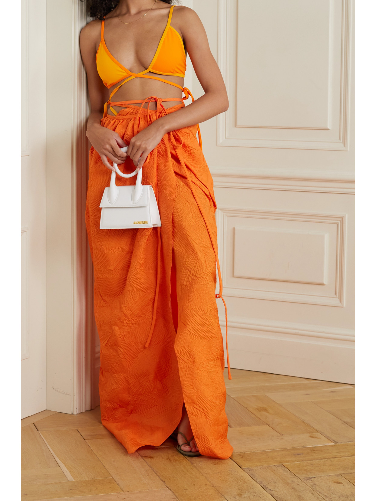 Christopher Esber Wrapped Tie Bikini Top Tangerine Orange In Orange