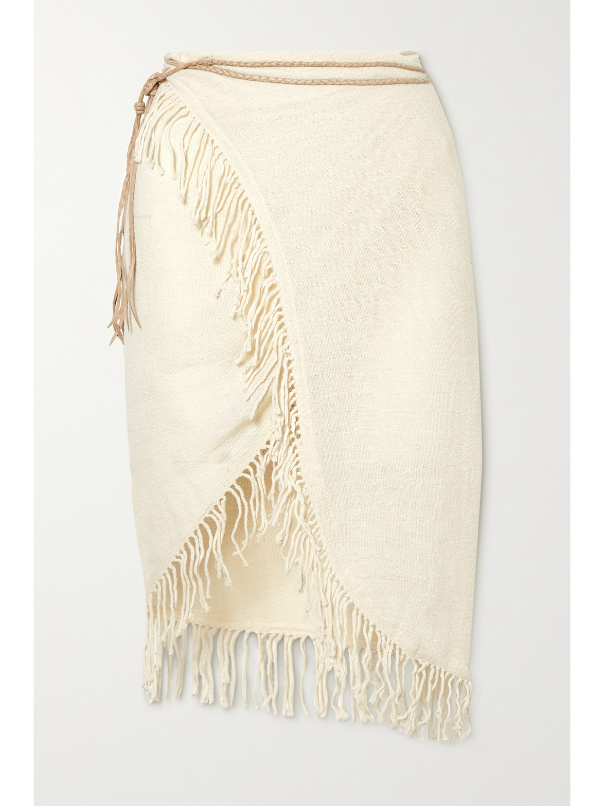 【CARAVANA】レザートリミング fringed cotton-gauze pareo Caravana + Net Sustain Tuznik Leather-trimmed Fringed Cotton