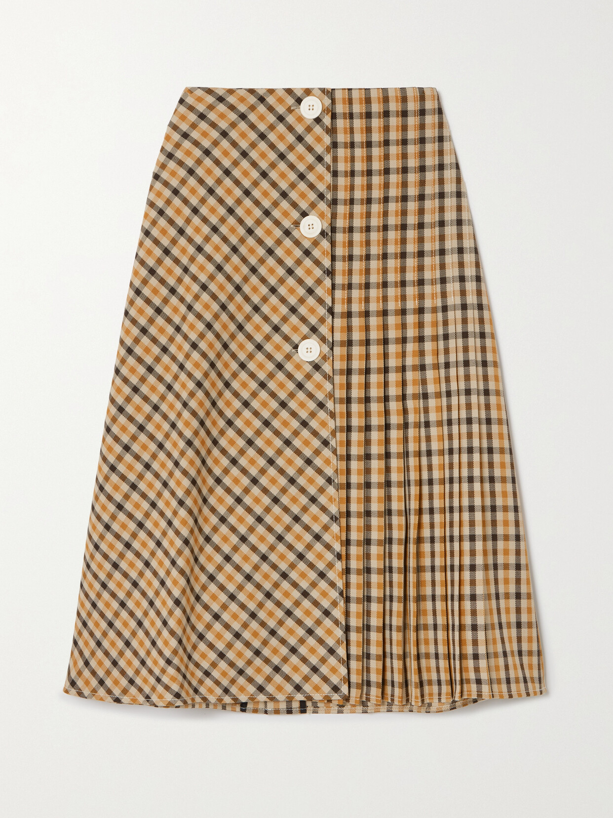 Wales Bonner - Kalimba Pleated Checked Wool-blend Midi Skirt - Beige 22 Awaiting product image