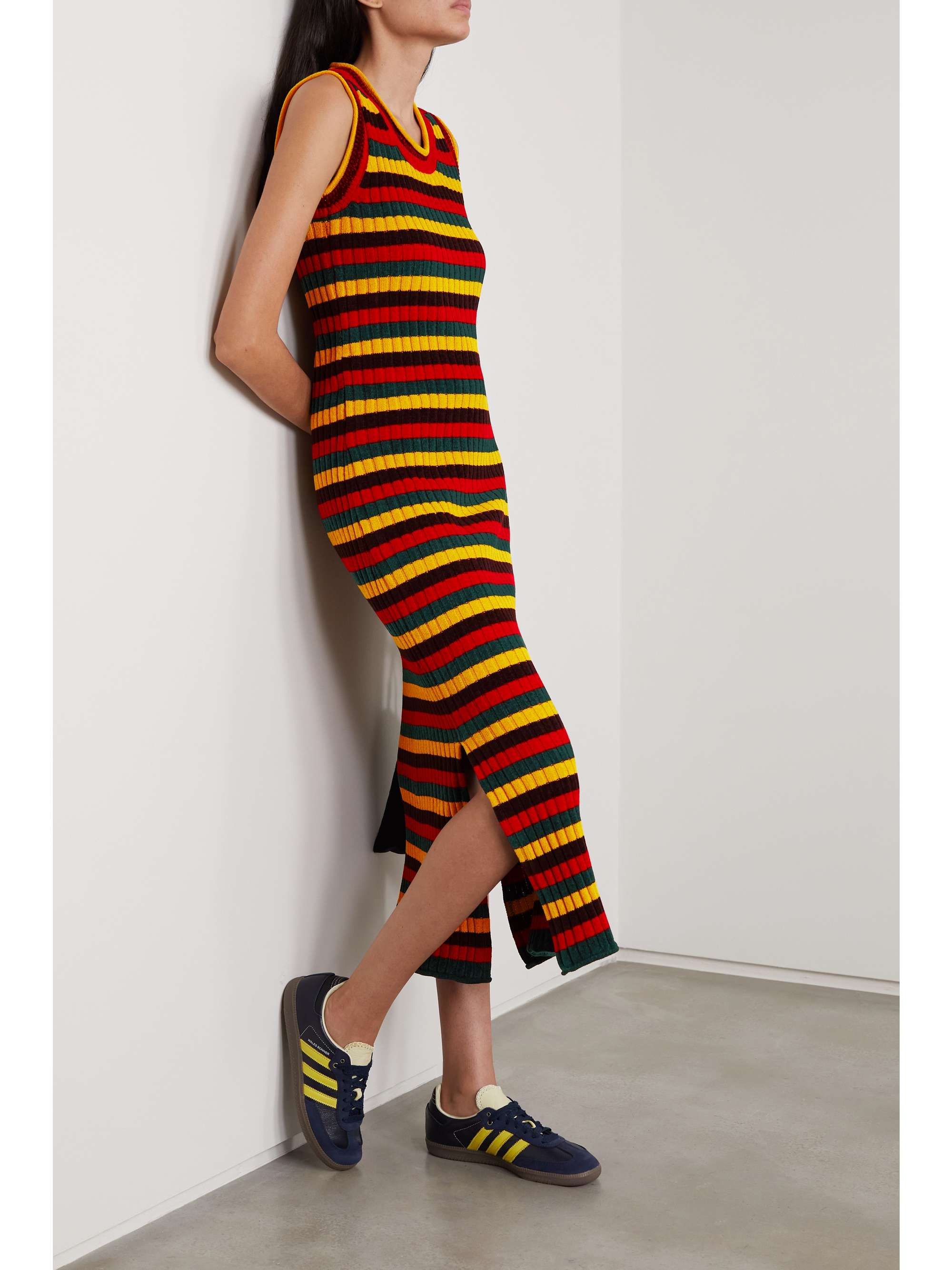 WALES BONNER Brixton striped ribbed stretch-cotton chenille midi dress