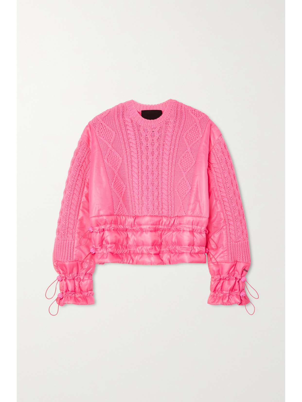 RED VALENTINO PANELED CABLE-KNIT WOOL-BLEND, SHELL AND MESH SWEATER