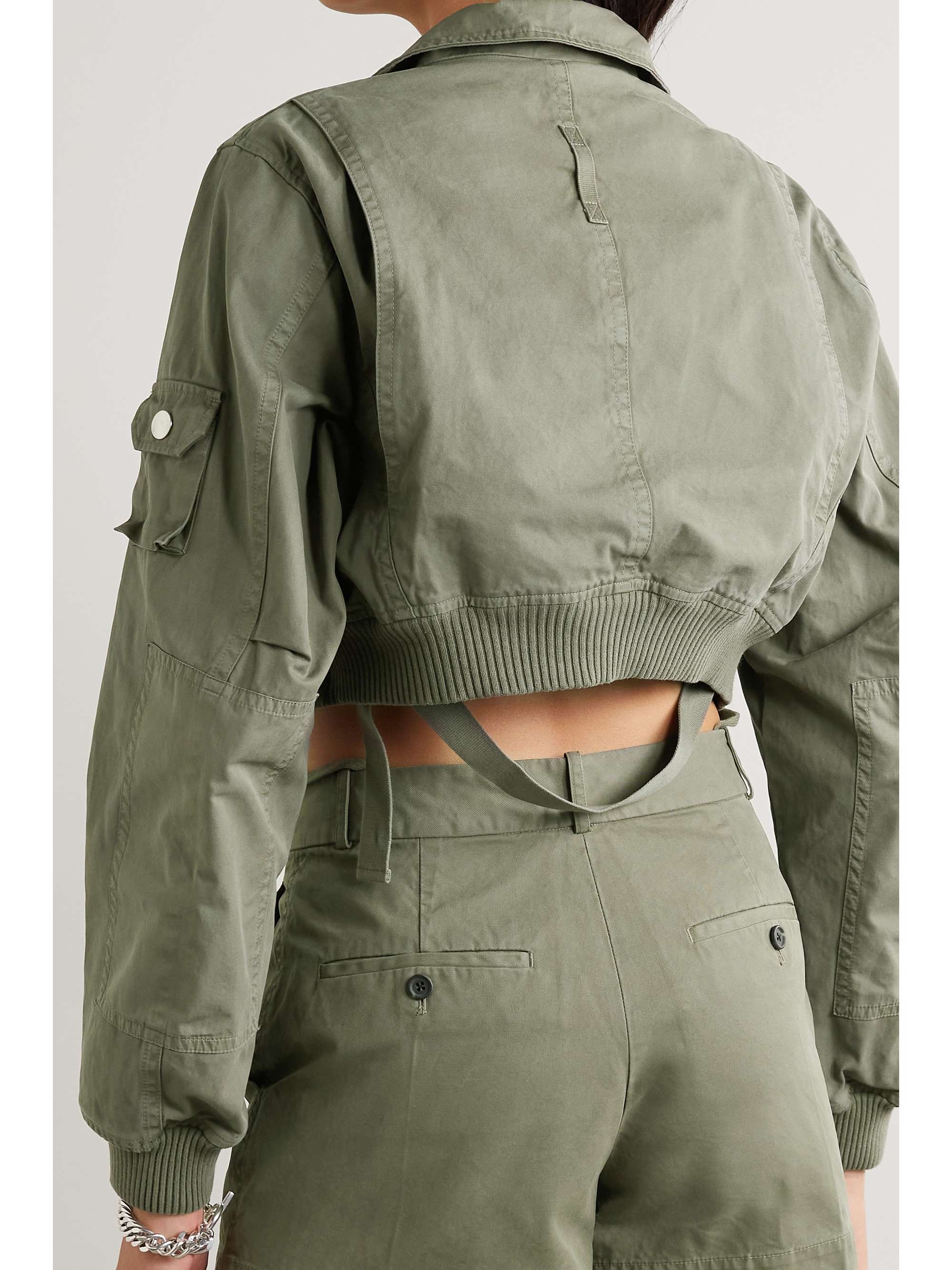 Army green Cropped cotton-twill jacket 