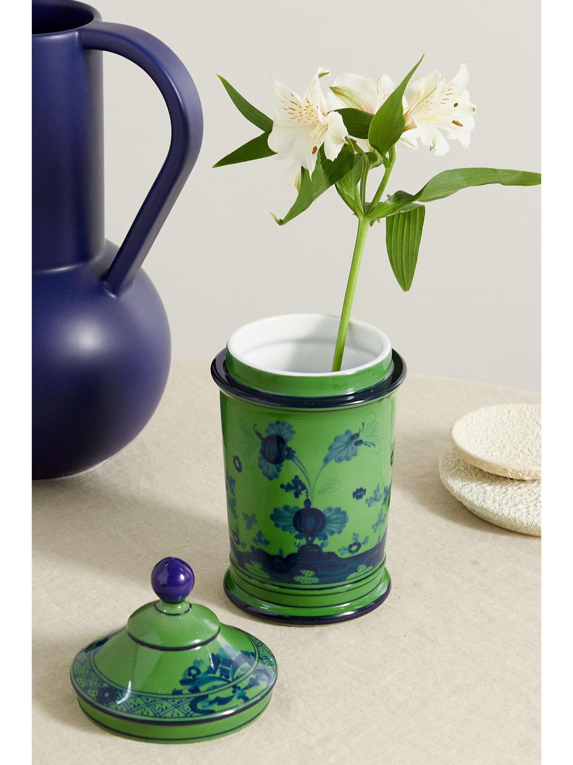 GINORI 1735 Pot d'apothicaire en porcelaine plaquée or