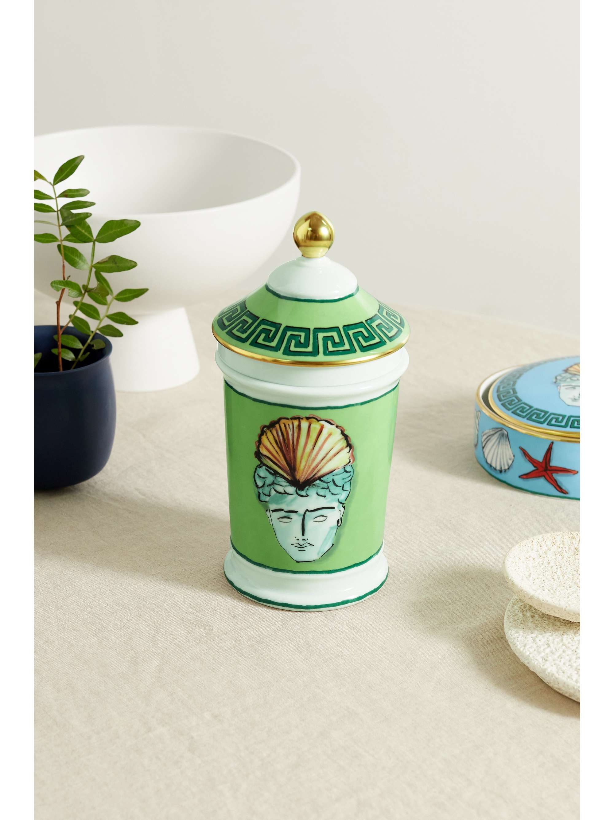 GINORI 1735 Pot d'apothicaire en porcelaine plaquée or