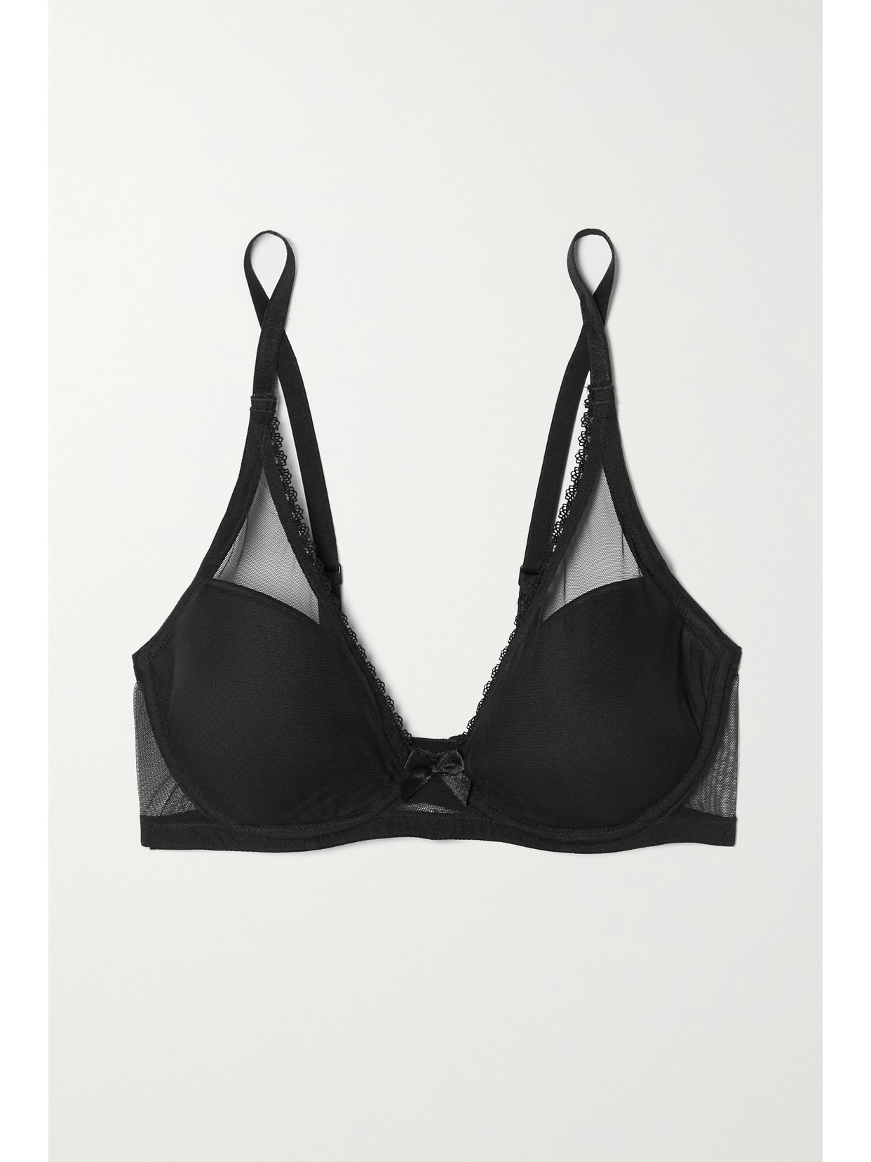 Journelle Victoire Tulle And Stretch-jersey Underwired Plunge Bra In Black