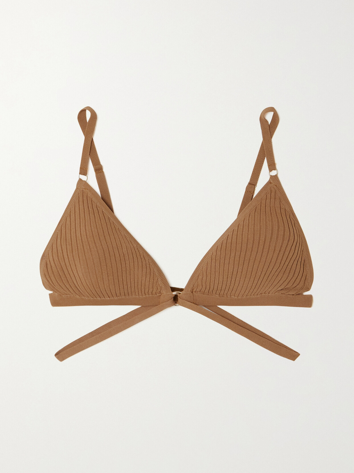 Dodo Bar Or Goldie Embellished Ribbed-knit Soft-cup Triangle Bra In Brown