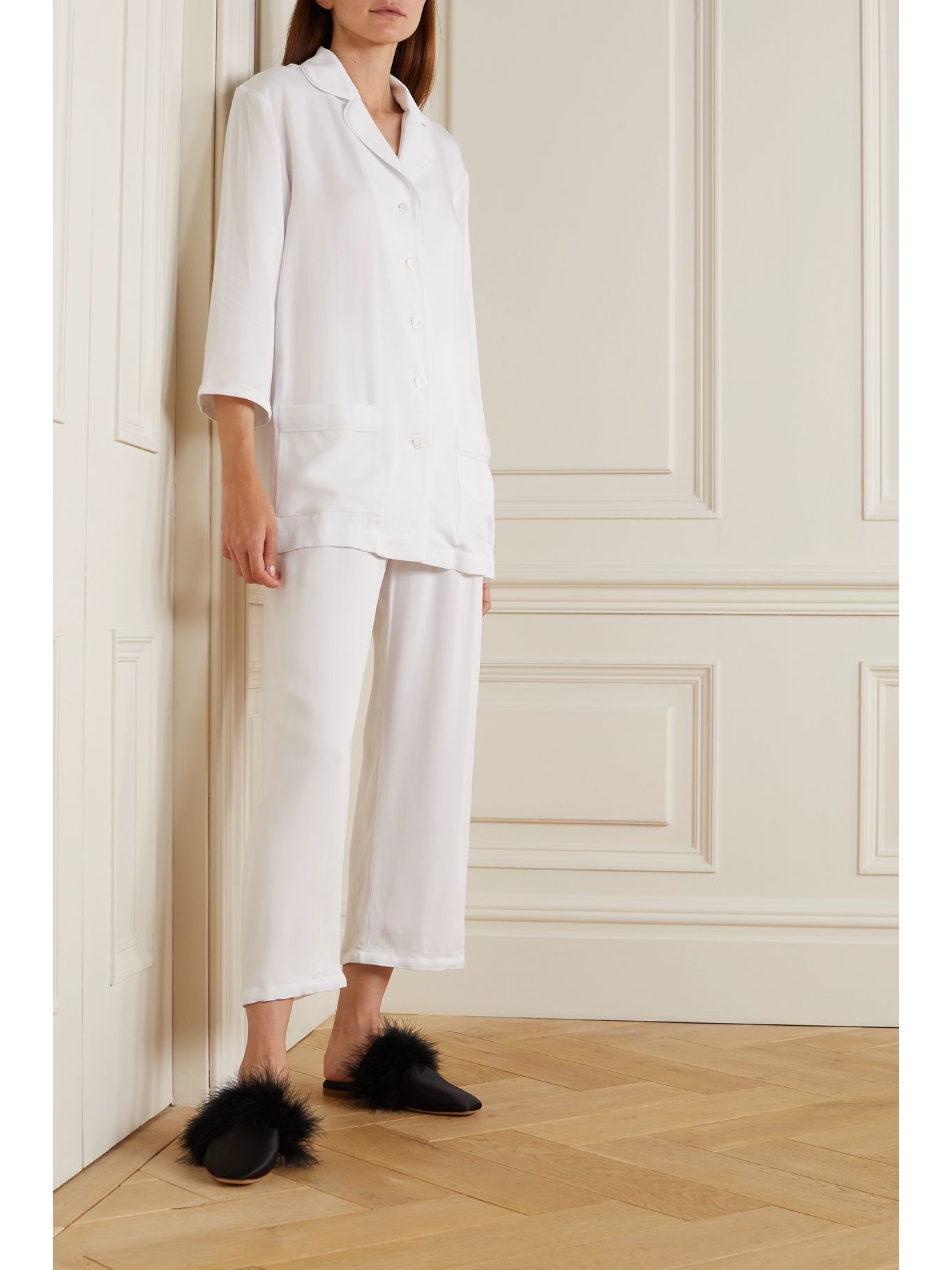pajamas with feather trim