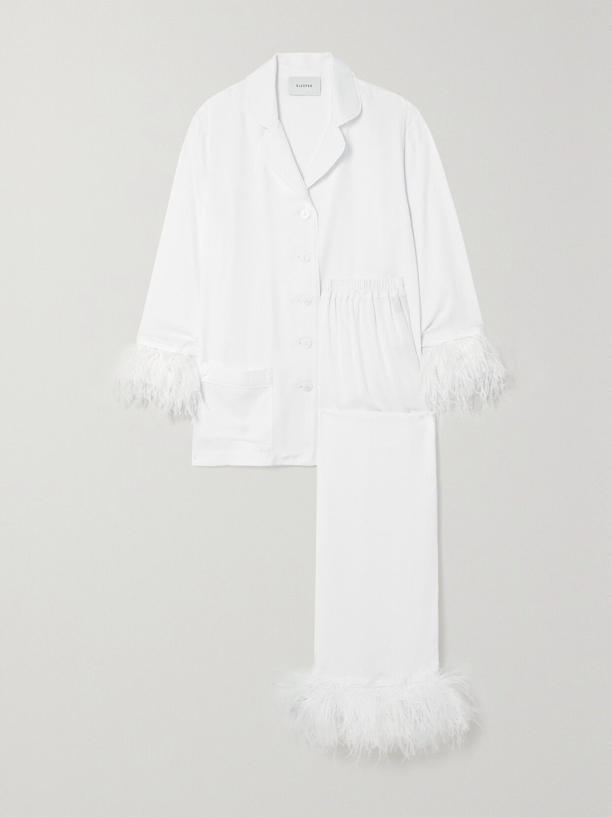 Sleeper Party Ostrich Feather-trim 2-piece Pajama Set In White