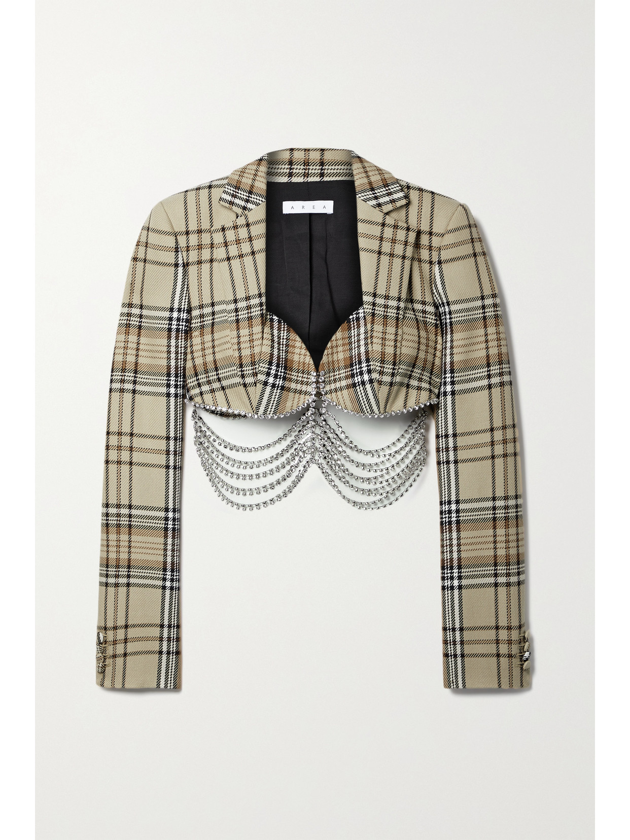 Cropped Crystal-embellished Checked Cotton And Wool-blend Blazer