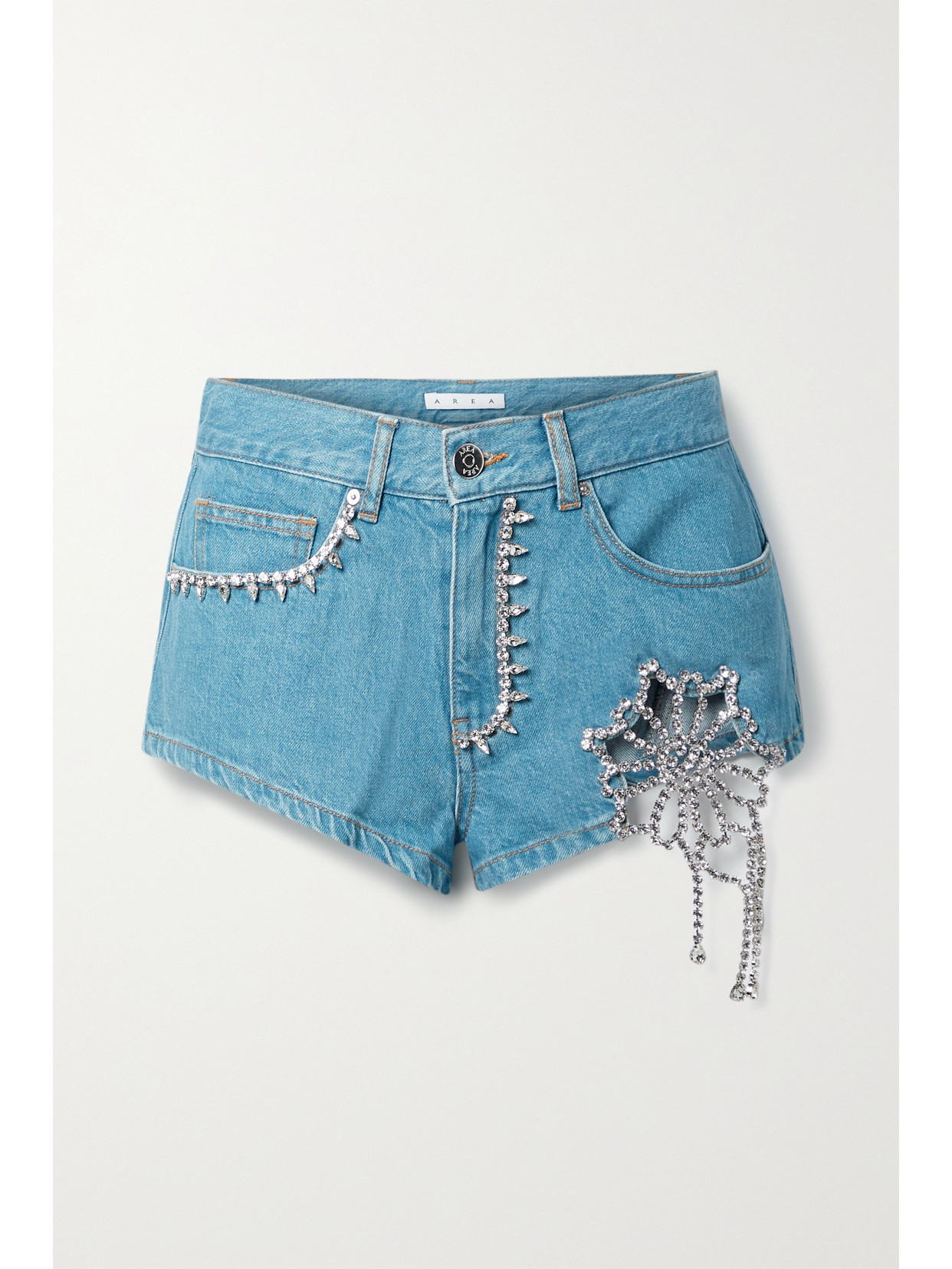 Crystal-embellished Cutout Denim Shorts