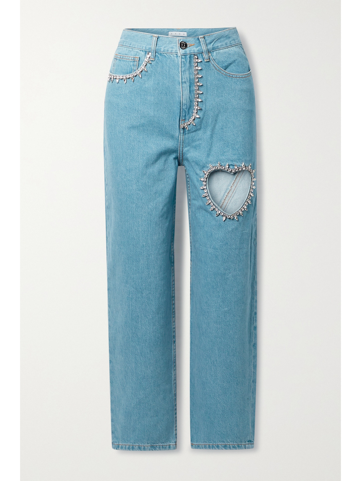 Crystal-embellished Cutout Mid-rise Straight-leg Jeans