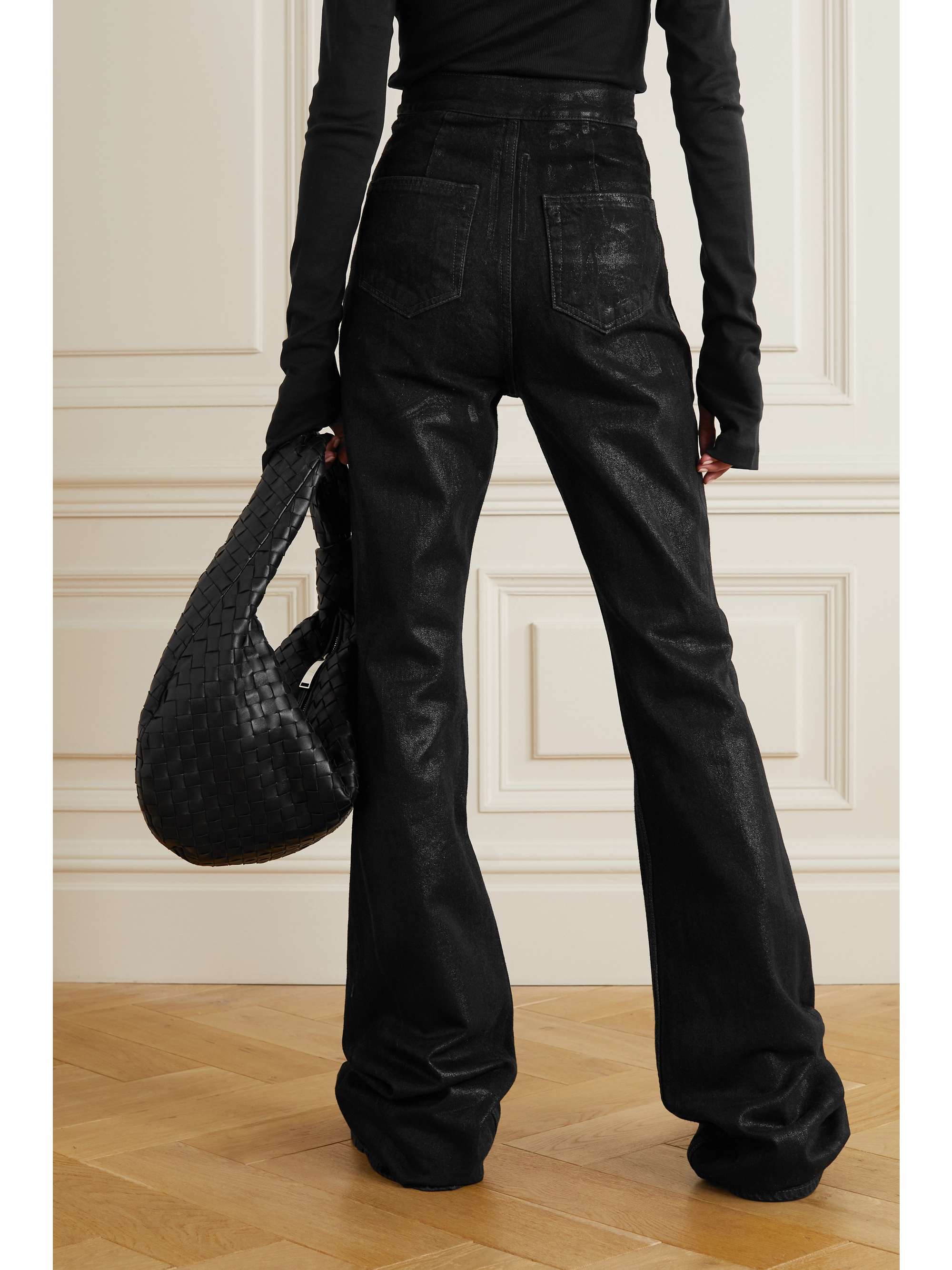 Black Coated high-rise bootcut jeans 