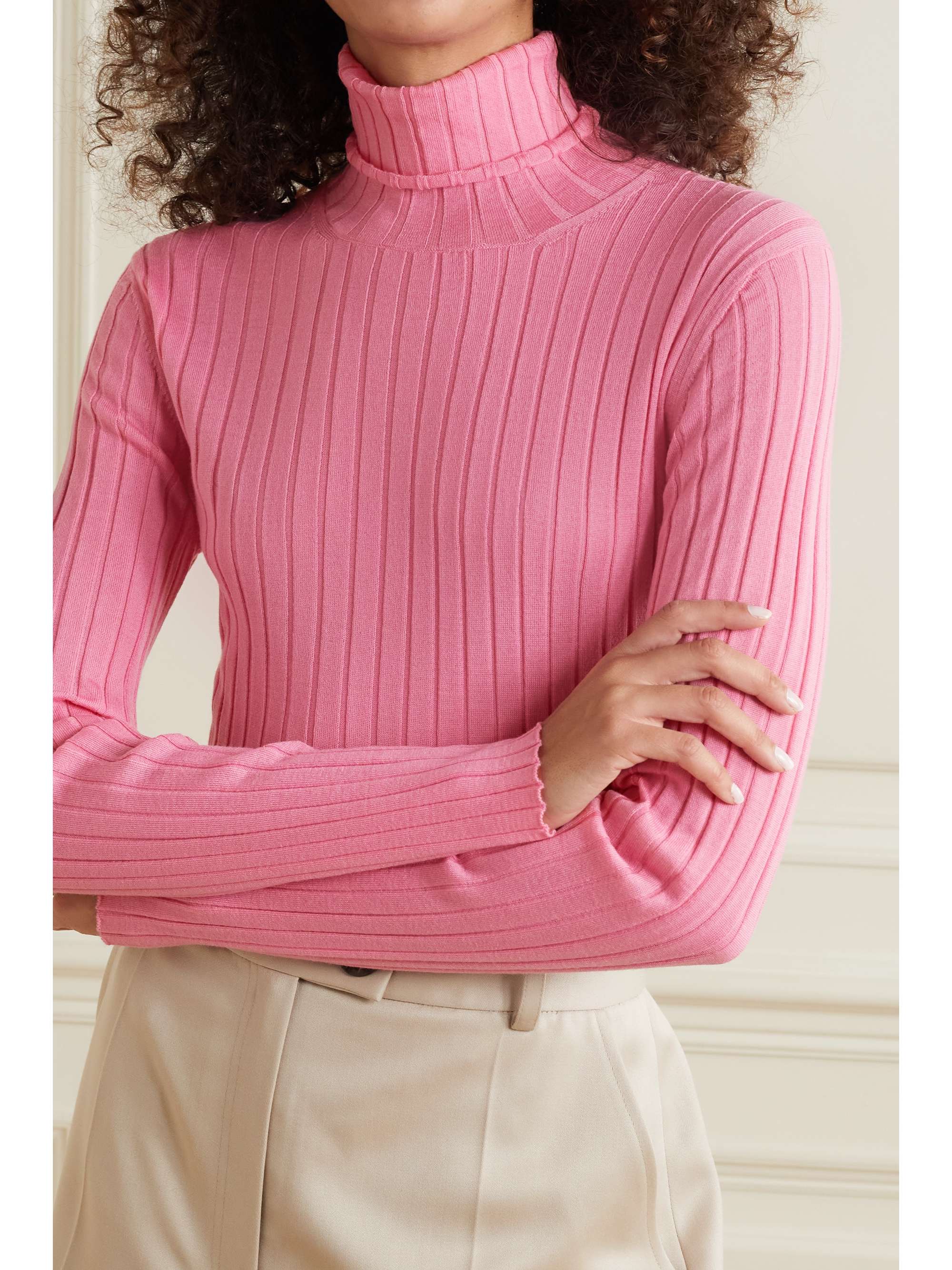 pink ribbed turtleneck