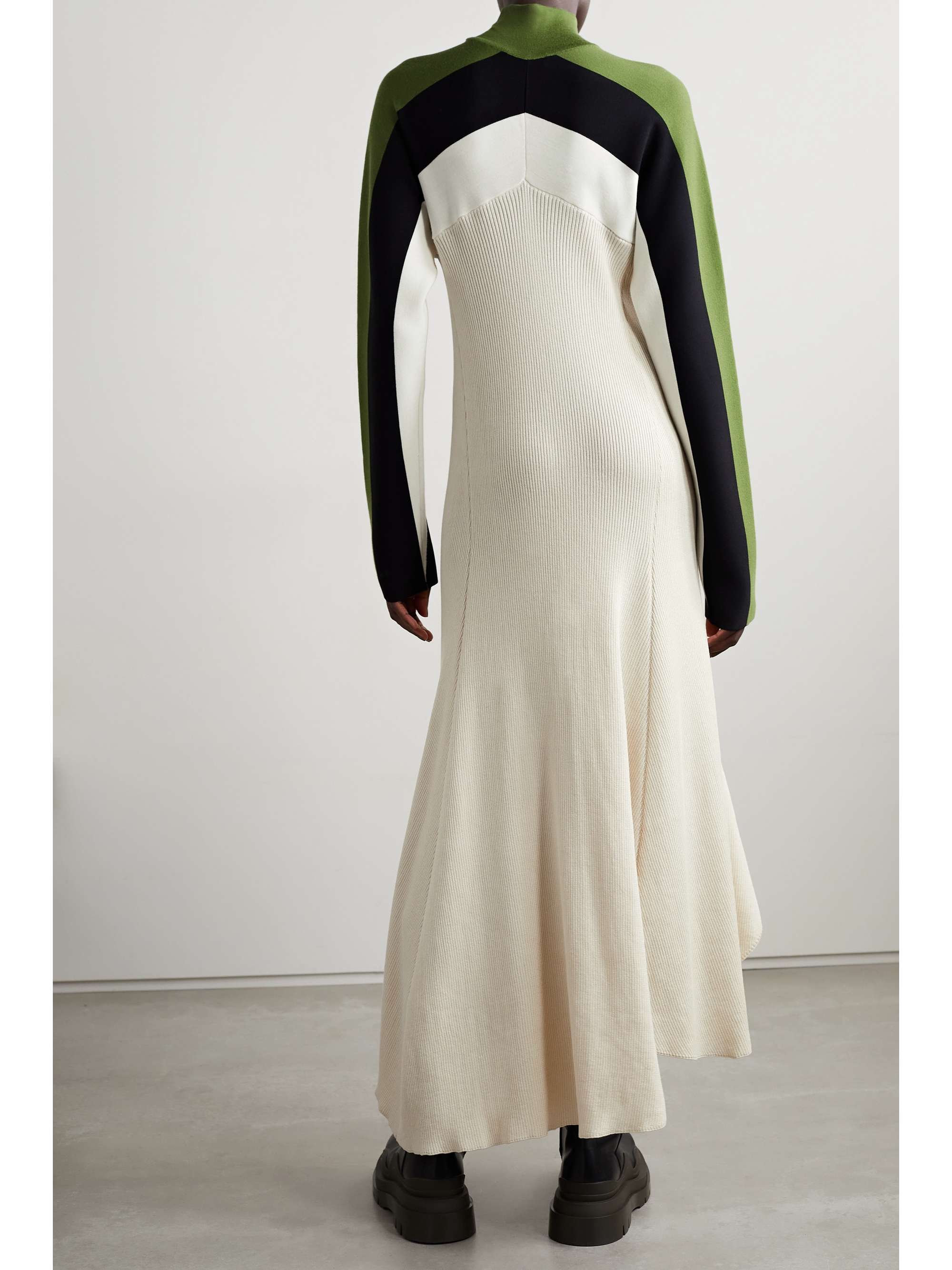 JIL SANDER Color-block ribbed cotton-blend jersey maxi dress