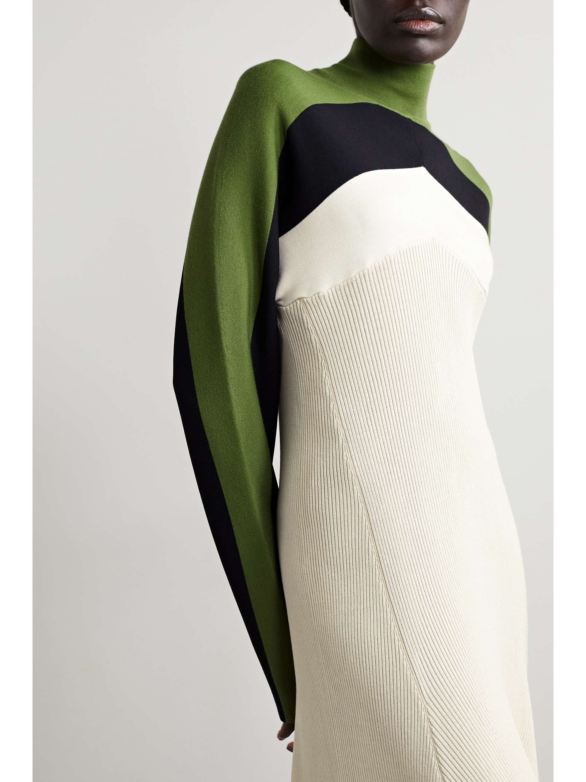 JIL SANDER Color-block ribbed cotton-blend jersey maxi dress