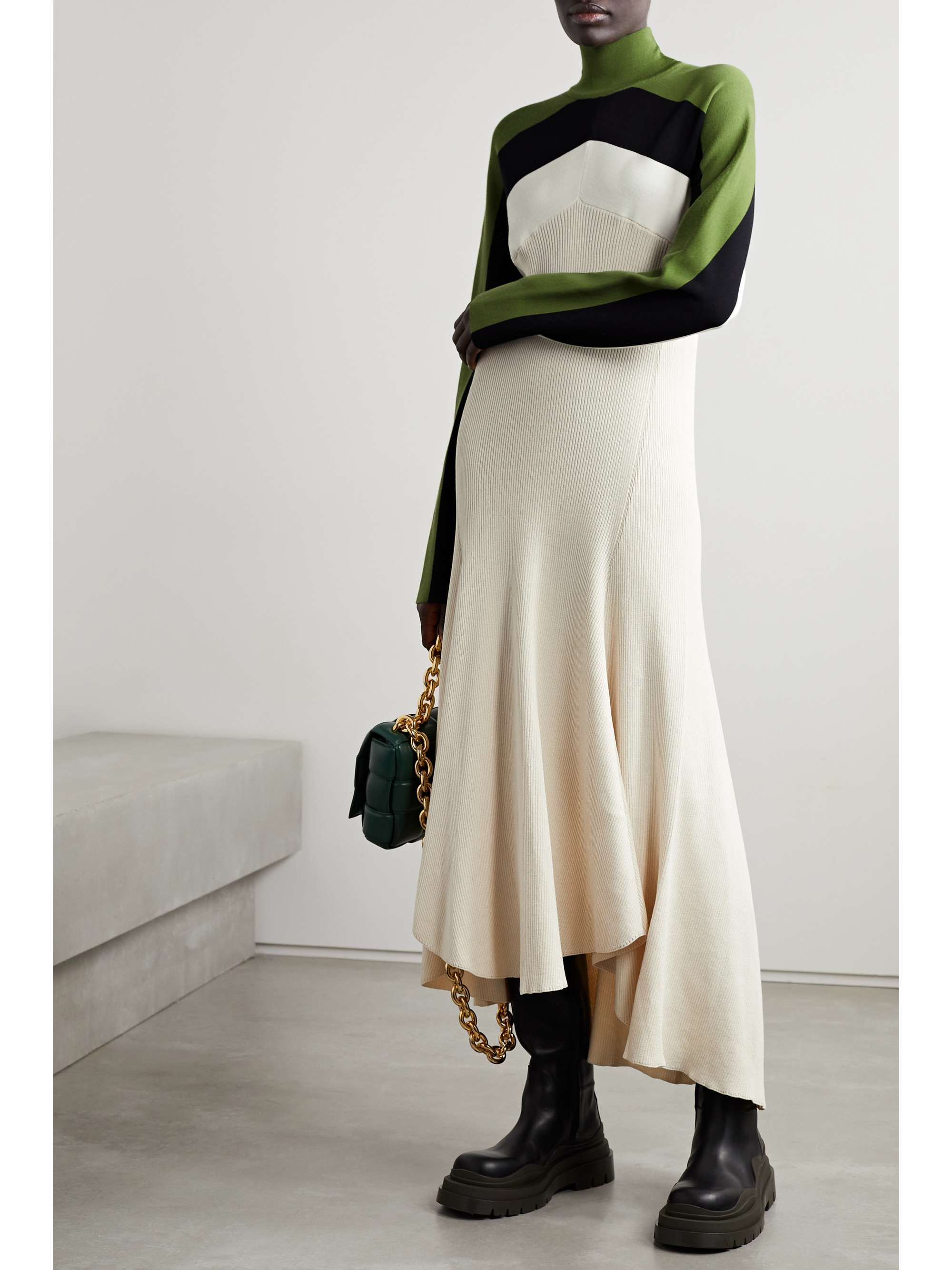 JIL SANDER Color-block ribbed cotton-blend jersey maxi dress
