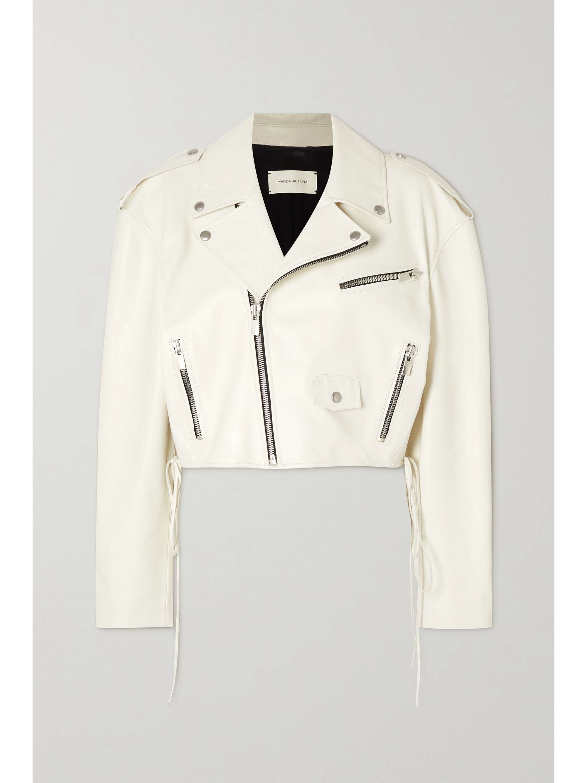 cropped white leather jacket