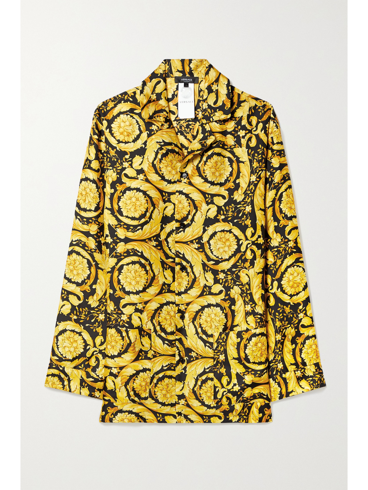 Versace Printed Silk-twill Pajama Shirt In Black