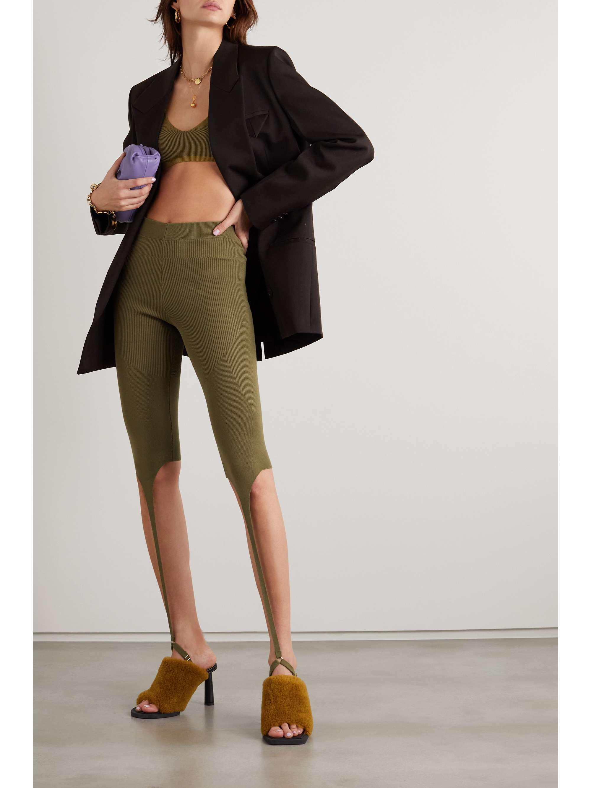 Army green Alba cutout ribbed-knit 