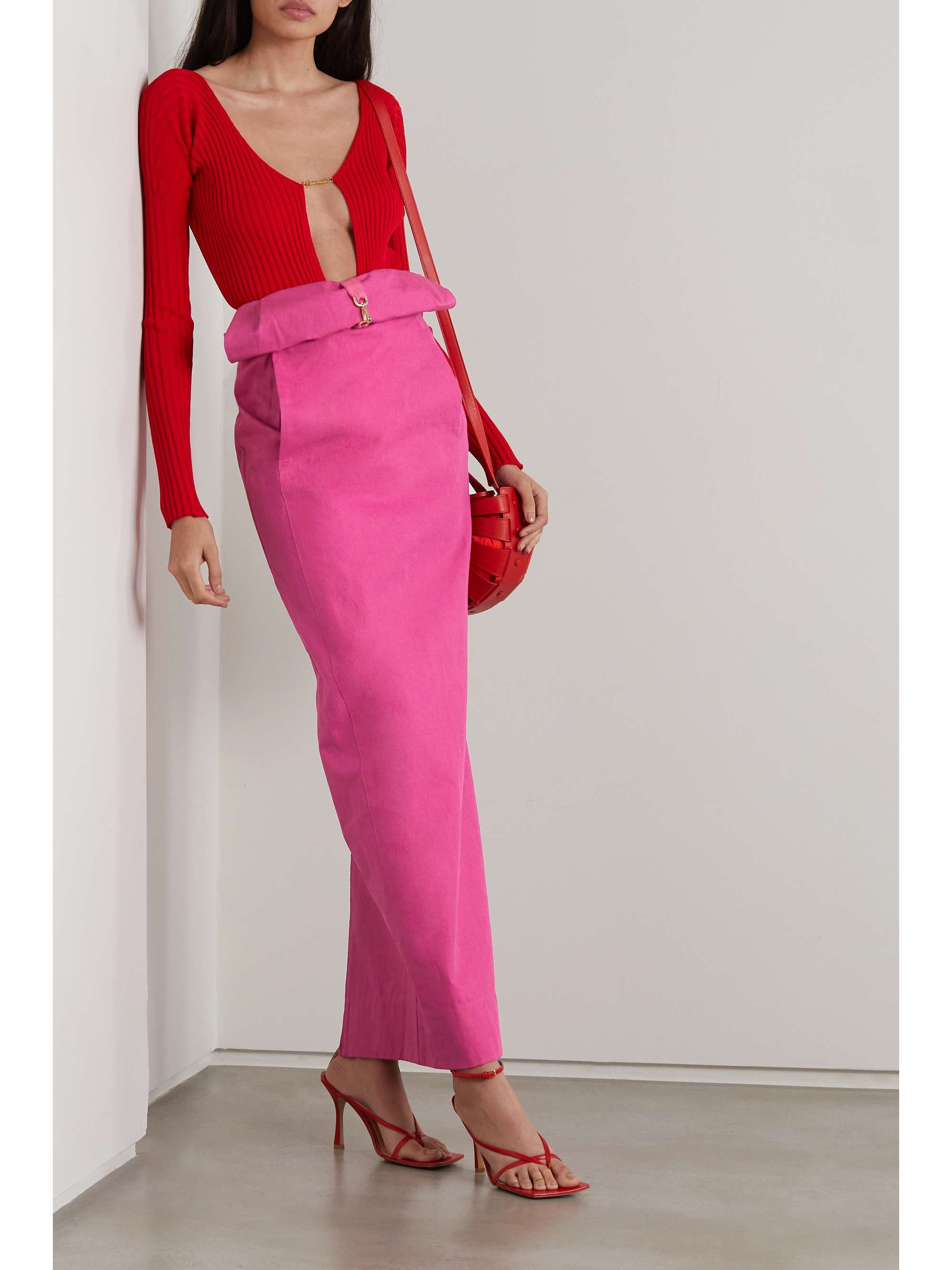 Pink Terra layered linen maxi skirt 