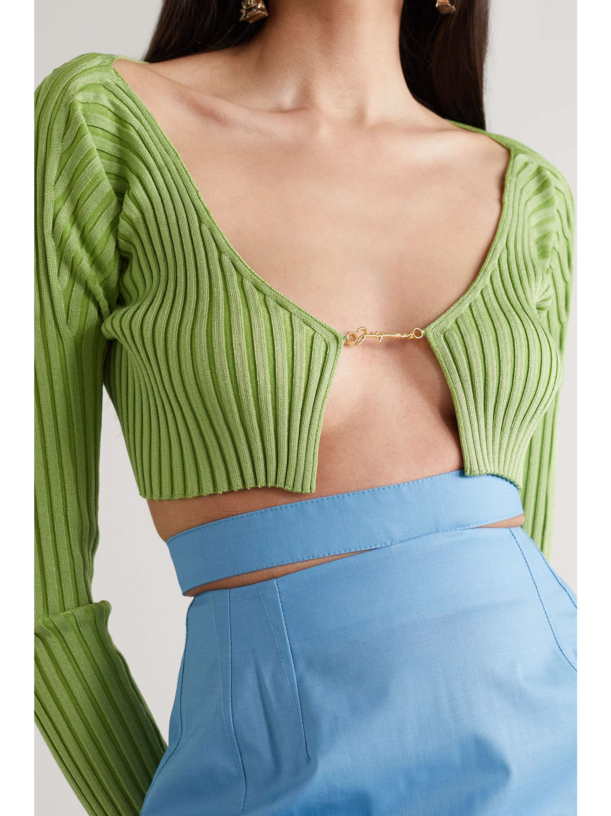 JACQUEMUS Pralù cropped embellished ribbed-knit cardigan