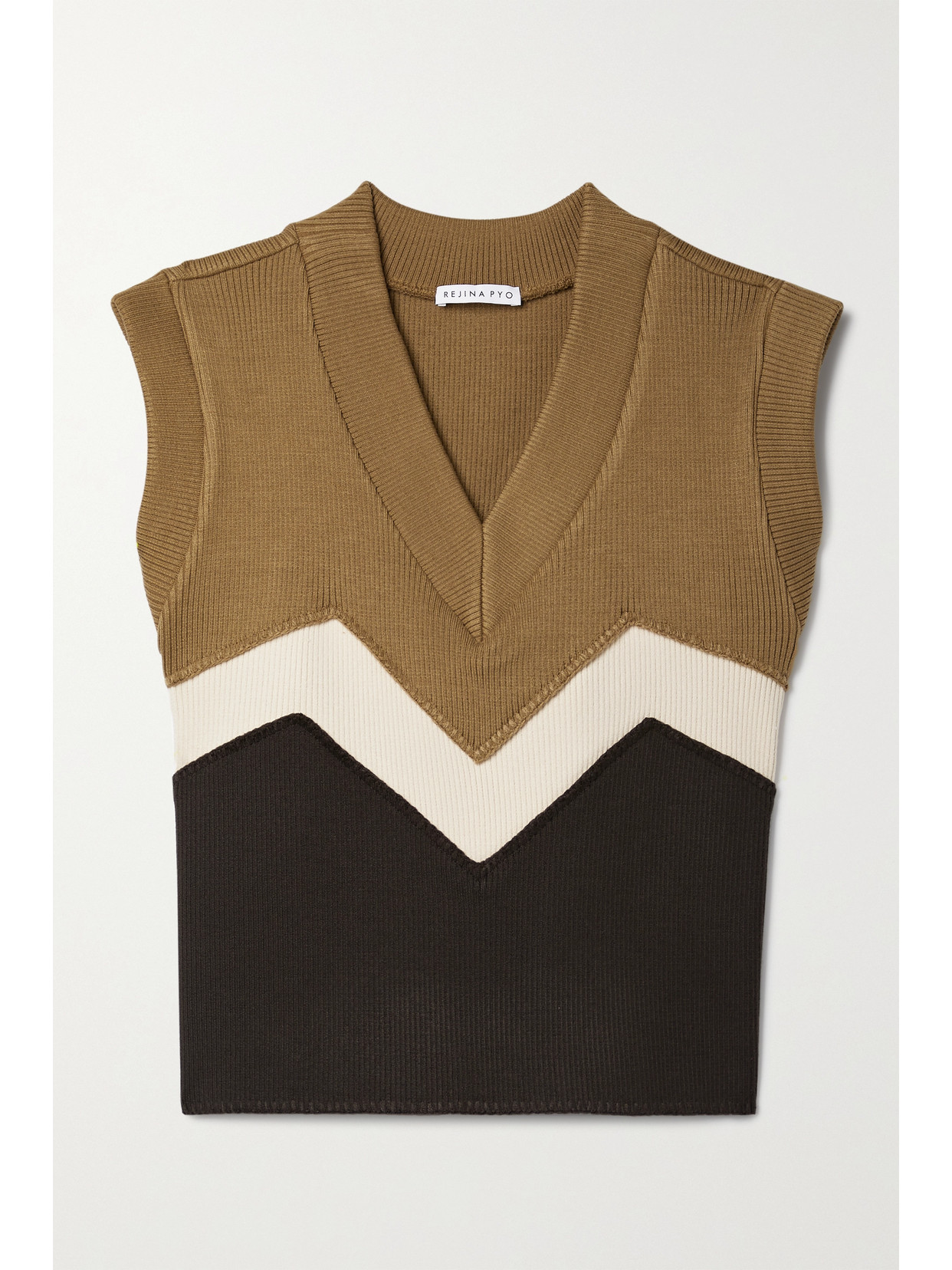 Rejina Pyo Kenna Colour-blocked Ribbed-knit Tank In Brown