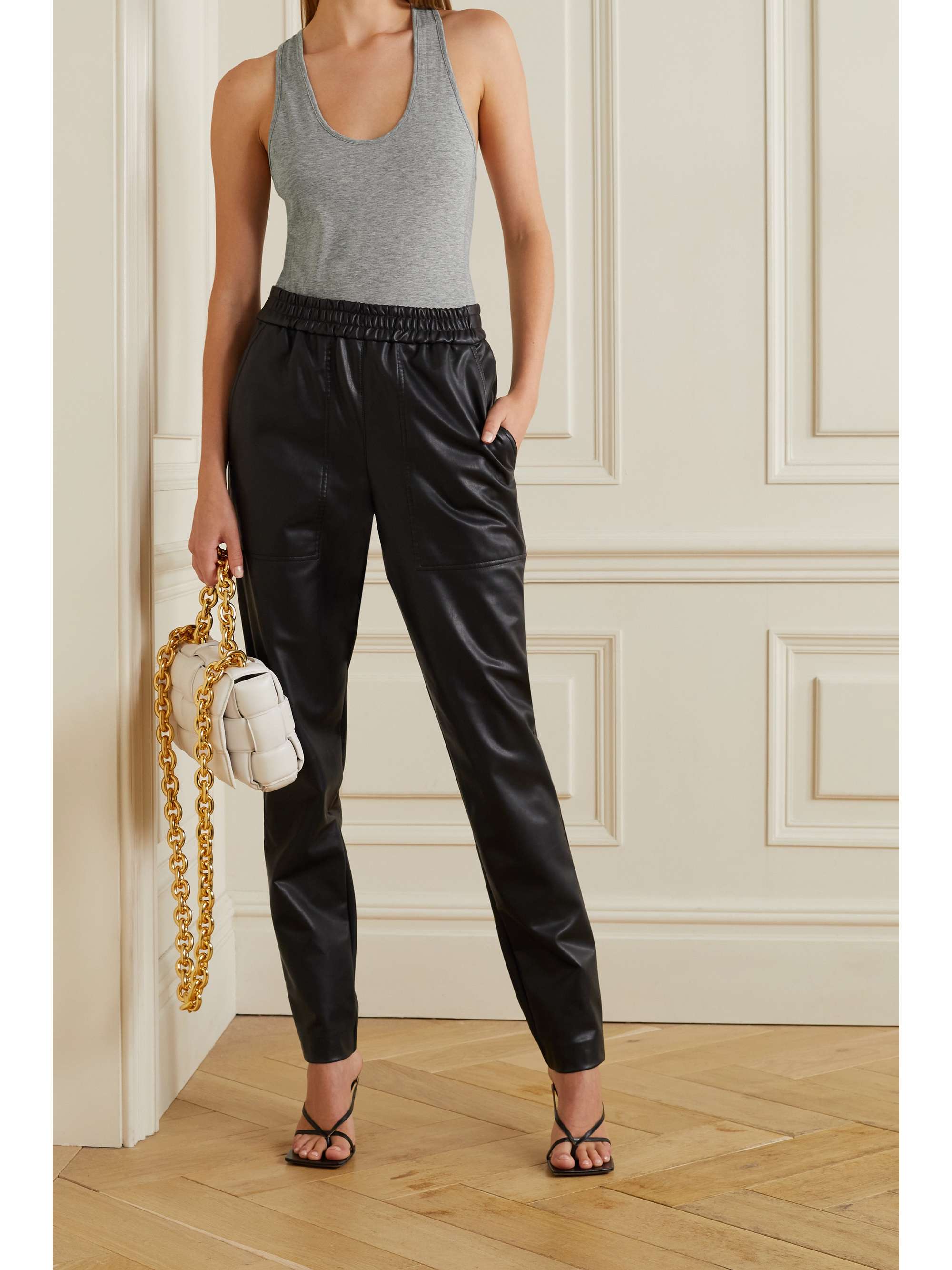 Black Vegan leather straight-leg pants 