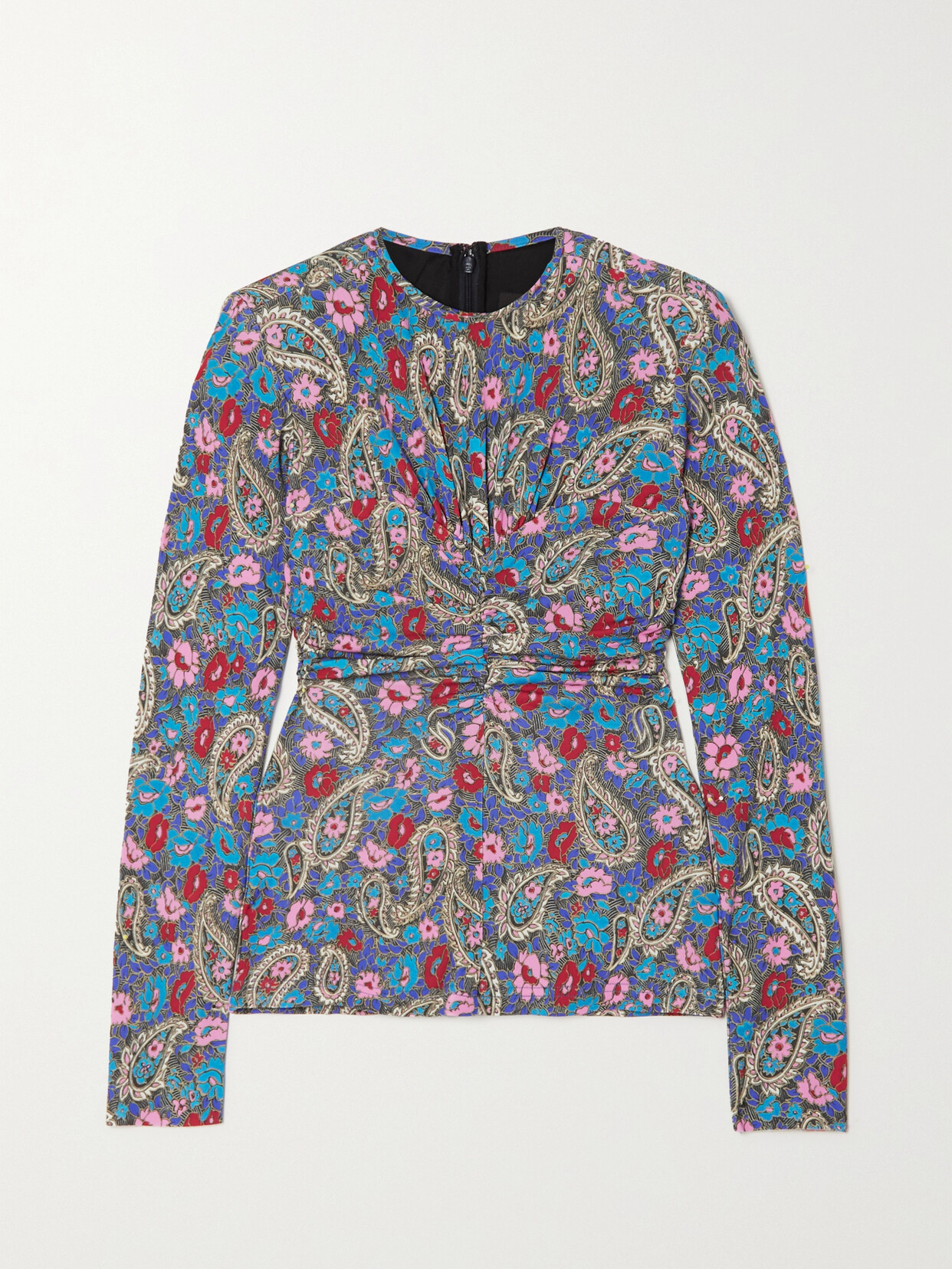 Isabel Marant Linazi Gathered Printed Jersey Top In Blue